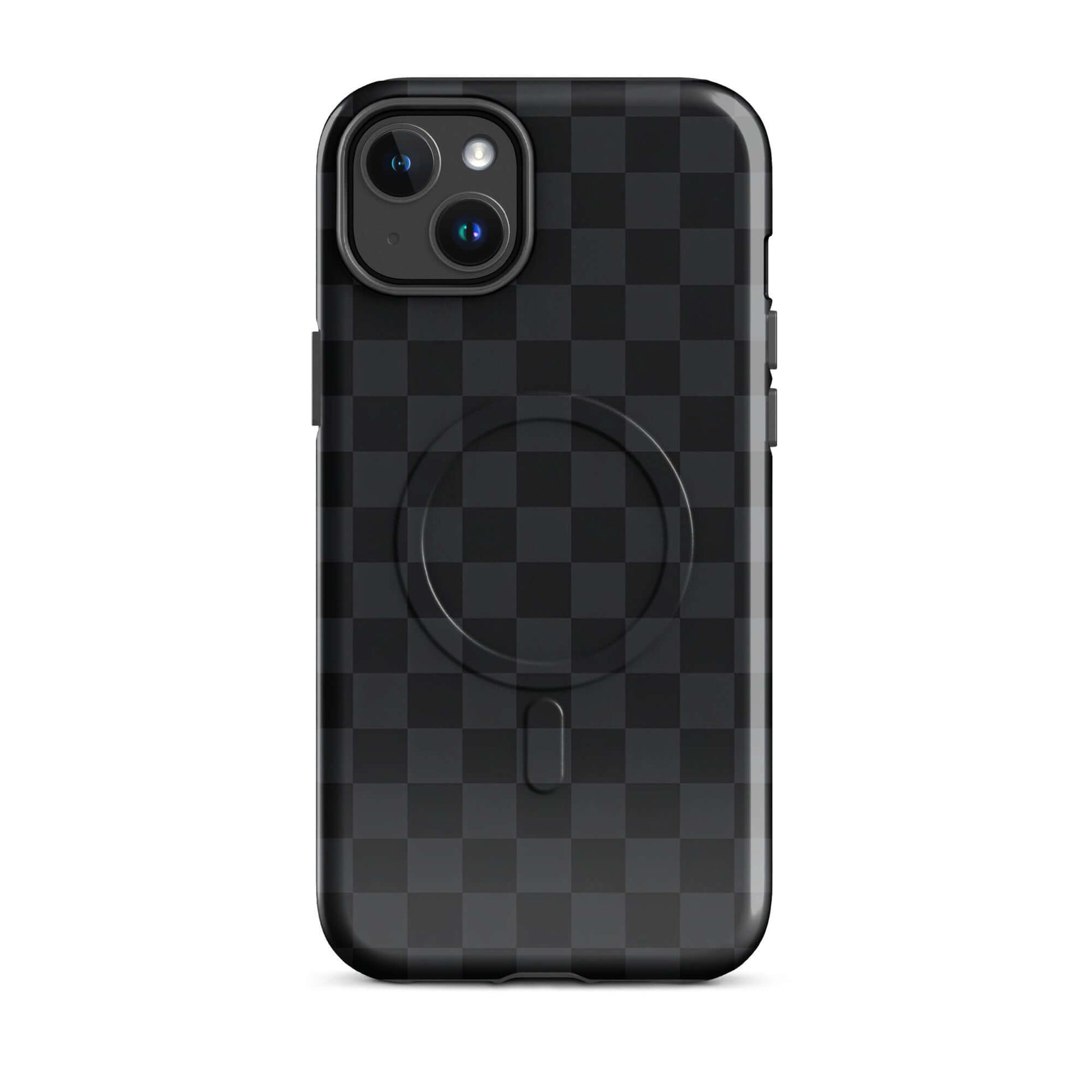 Magnetic Phone Case for iPhone with black charcoal checkered design, providing stylish protection and sophistication.