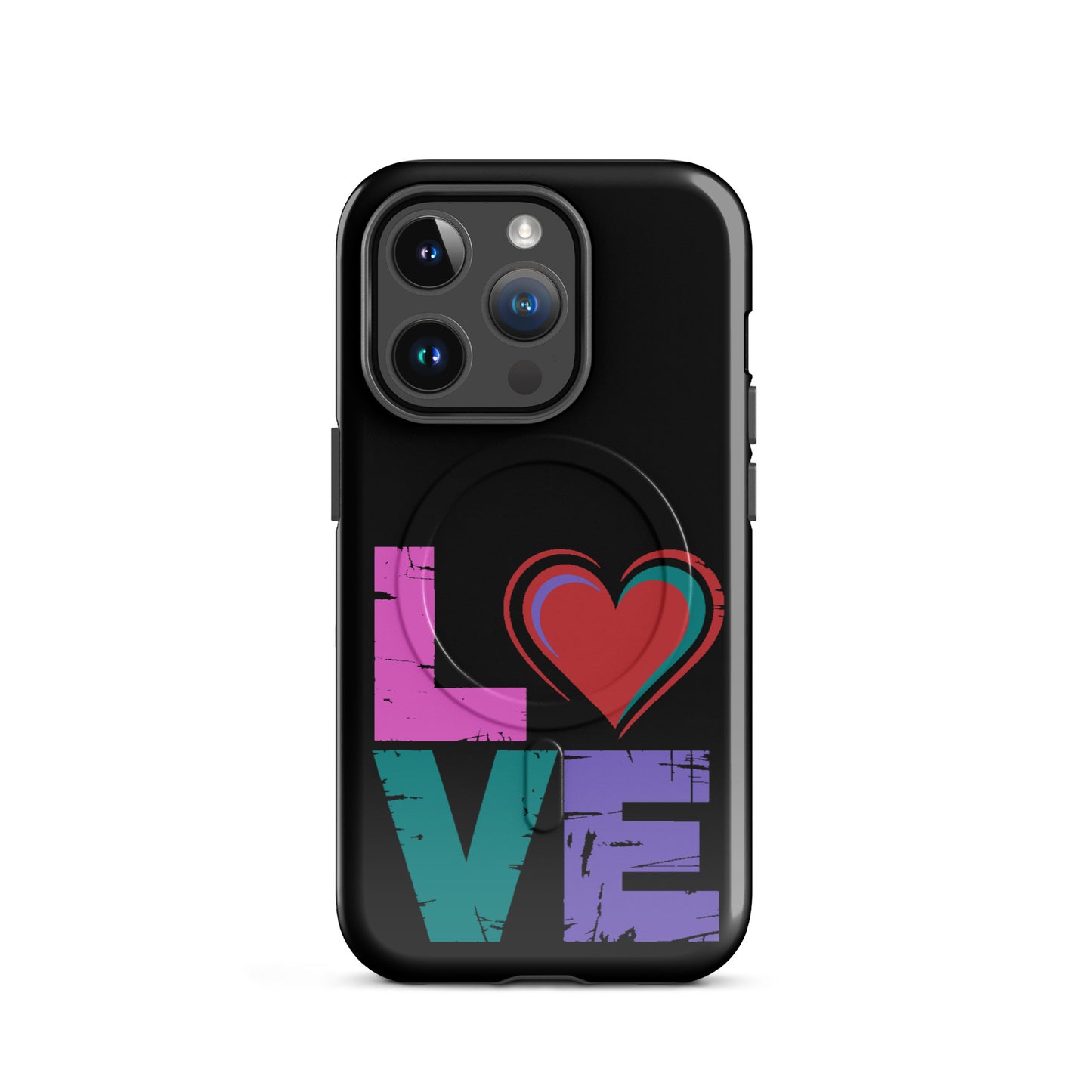 Love Magnetic Dual-Layer Tough Case for iPhone featuring colorful love design and magnetic attachment.