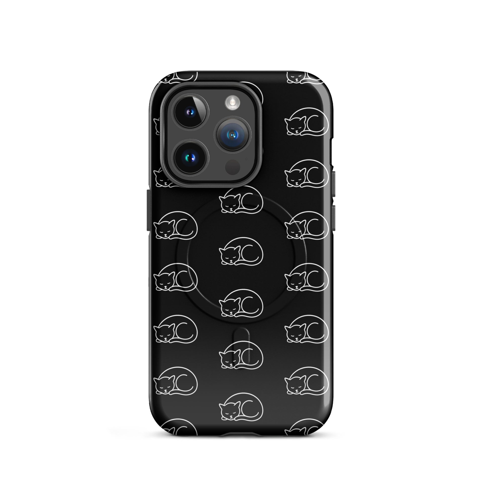 Magnetic Phone Case featuring a curled-up cat pattern, perfect for feline fans and protection against drops.