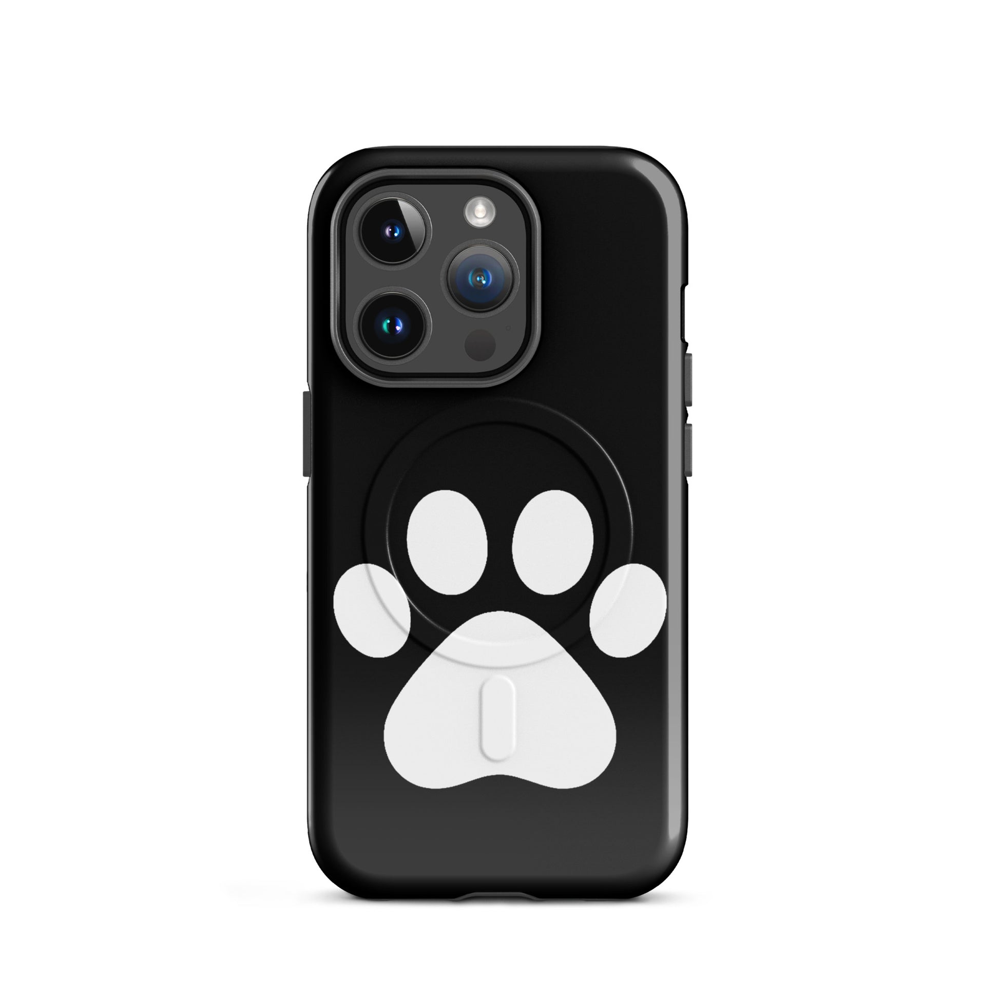 Magnetic Phone Case for iPhone with minimalist black paw print design, perfect for pet lovers.
