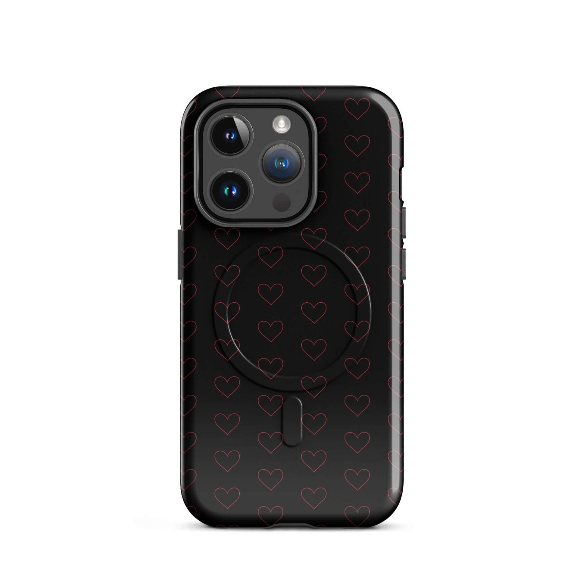 Magnetic Phone Case with a luxurious crimson heart pattern on a sleek black background.