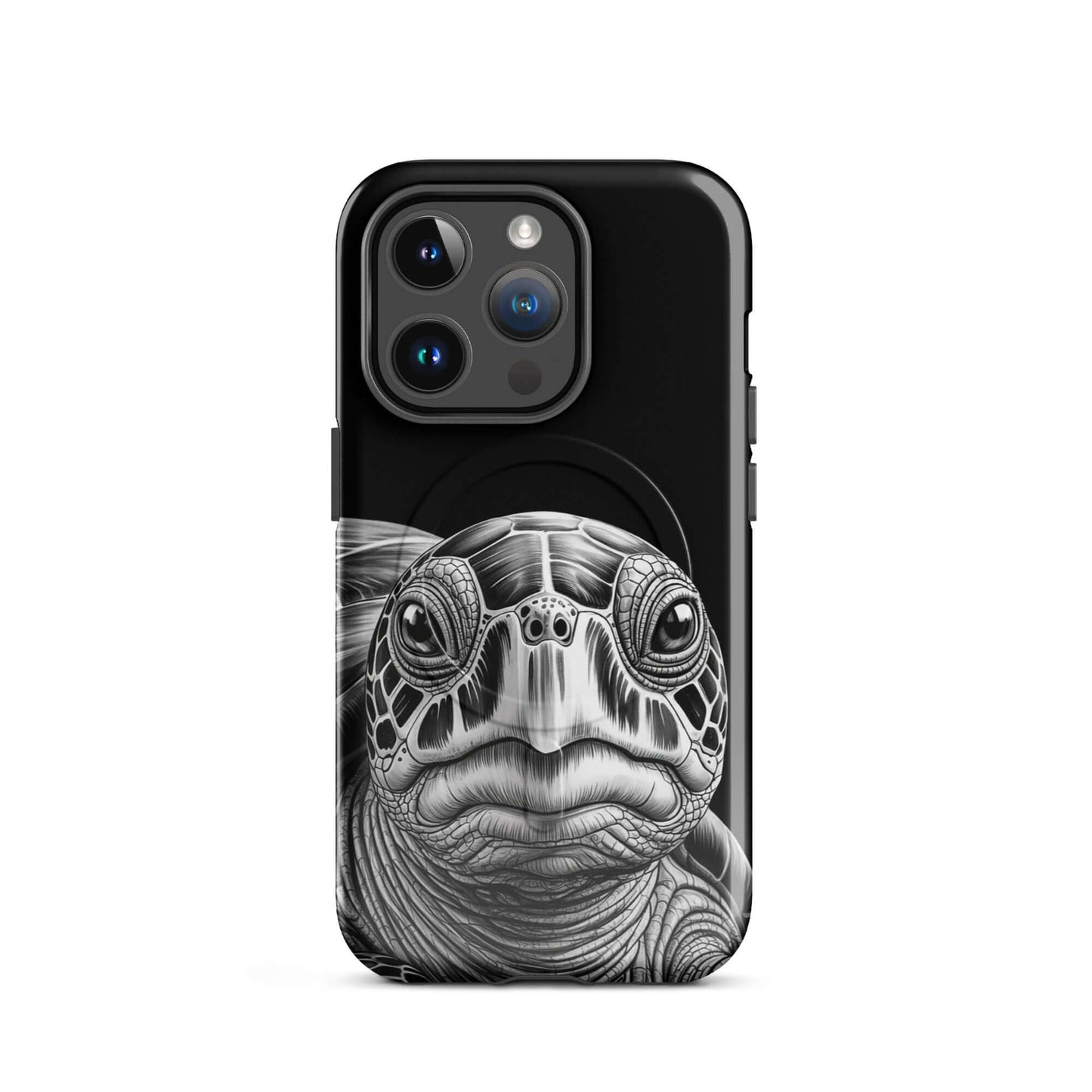 Magnetic Phone Case with ancient sea turtle pencil sketch art for iPhone protection