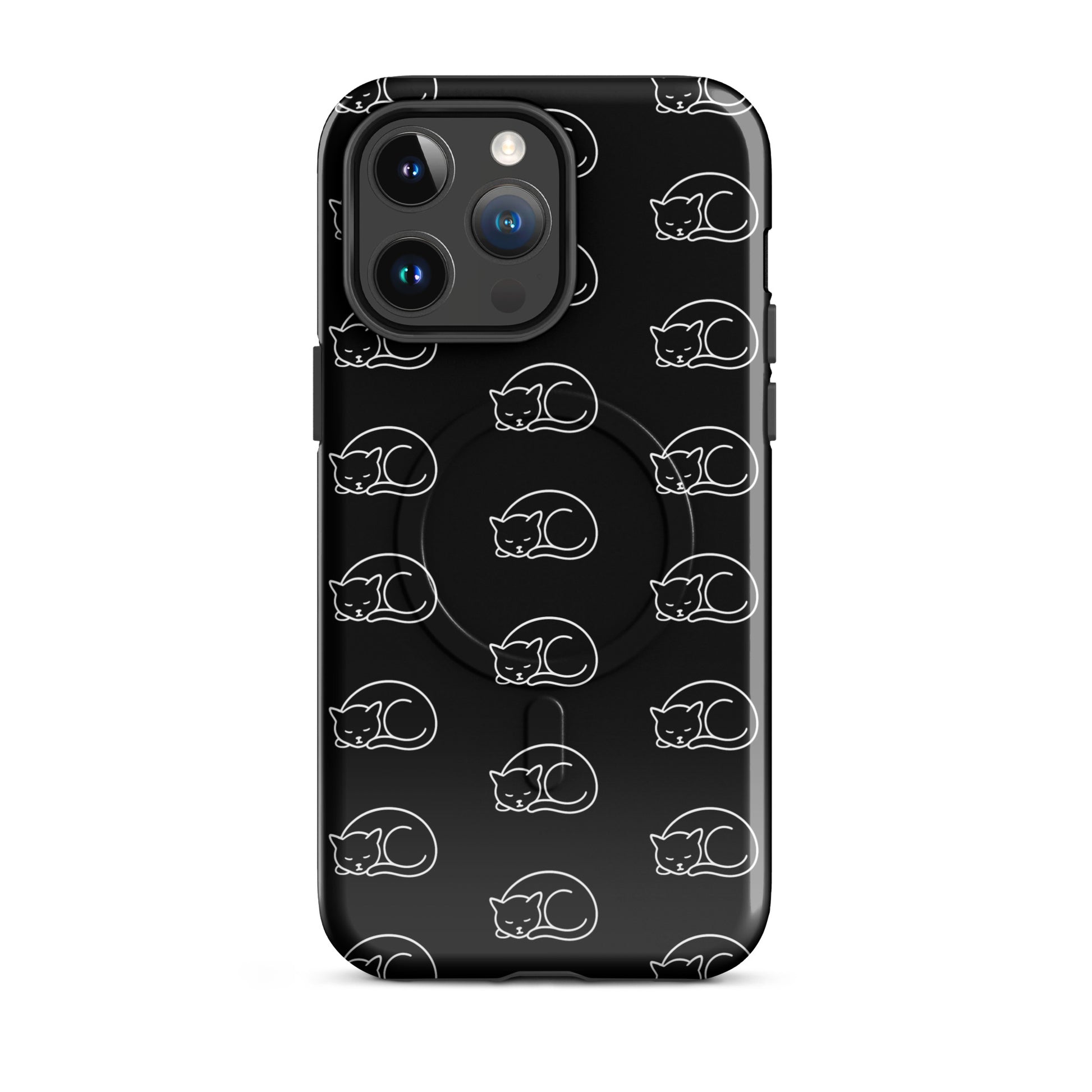 Magnetic Phone Case for iPhone featuring a curled-up cat pattern, ideal for feline fans seeking stylish protection.
