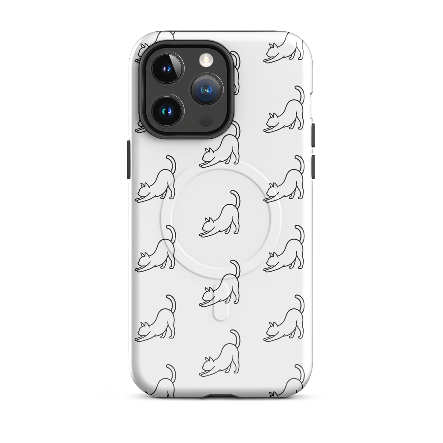 Magnetic Phone Case featuring minimalist stretching cat pattern, perfect for cat lovers.