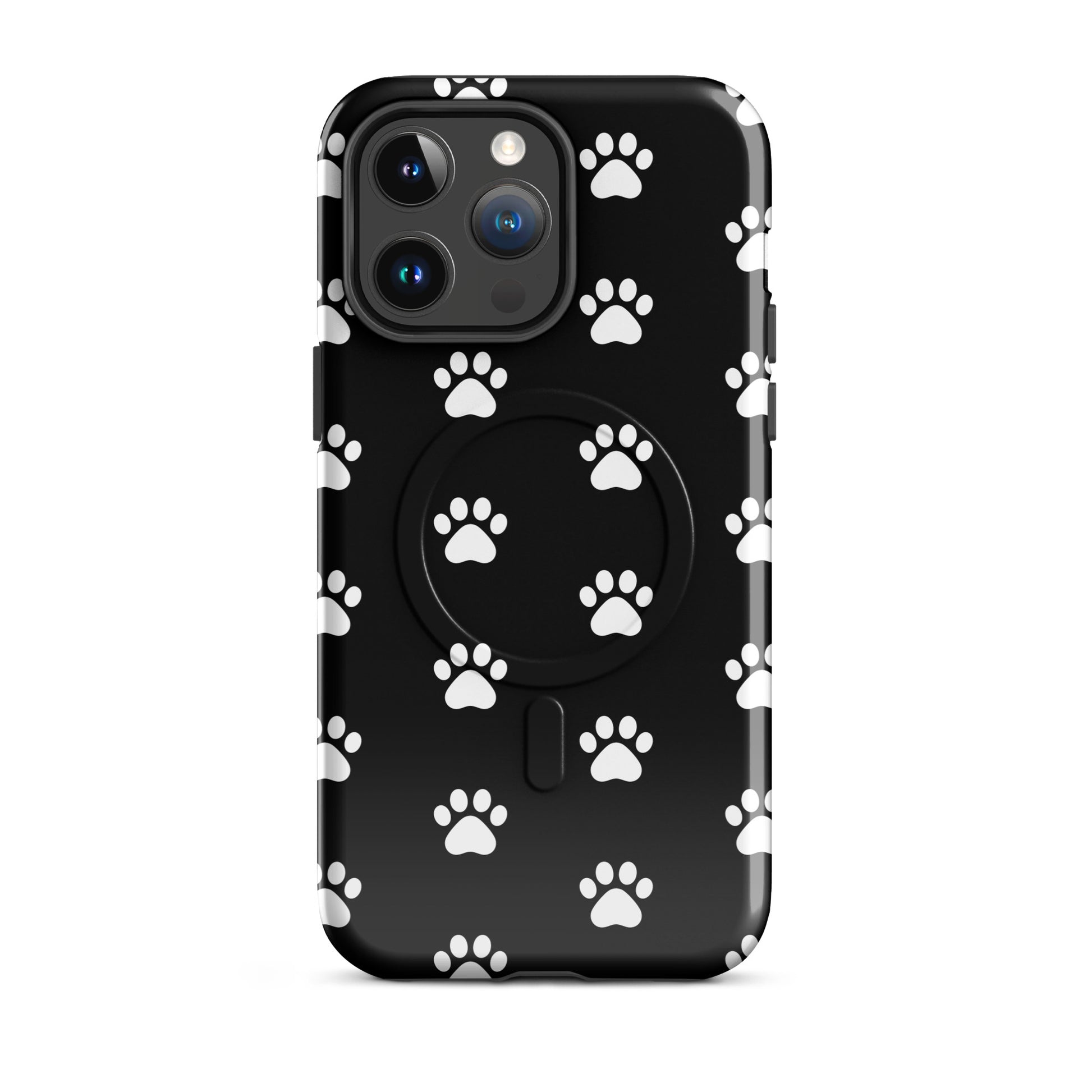 Magnetic Phone Case for iPhone with stylish black paw print design for pet lovers.
