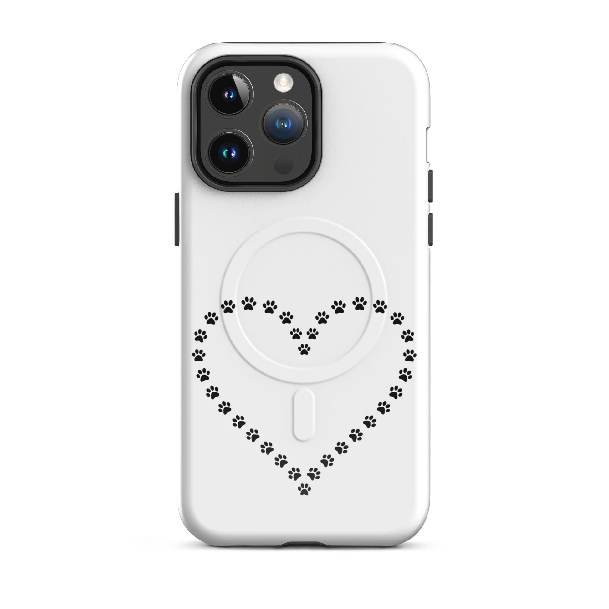 Magnetic Phone Case for iPhone featuring paw print heart design perfect for pet lovers.