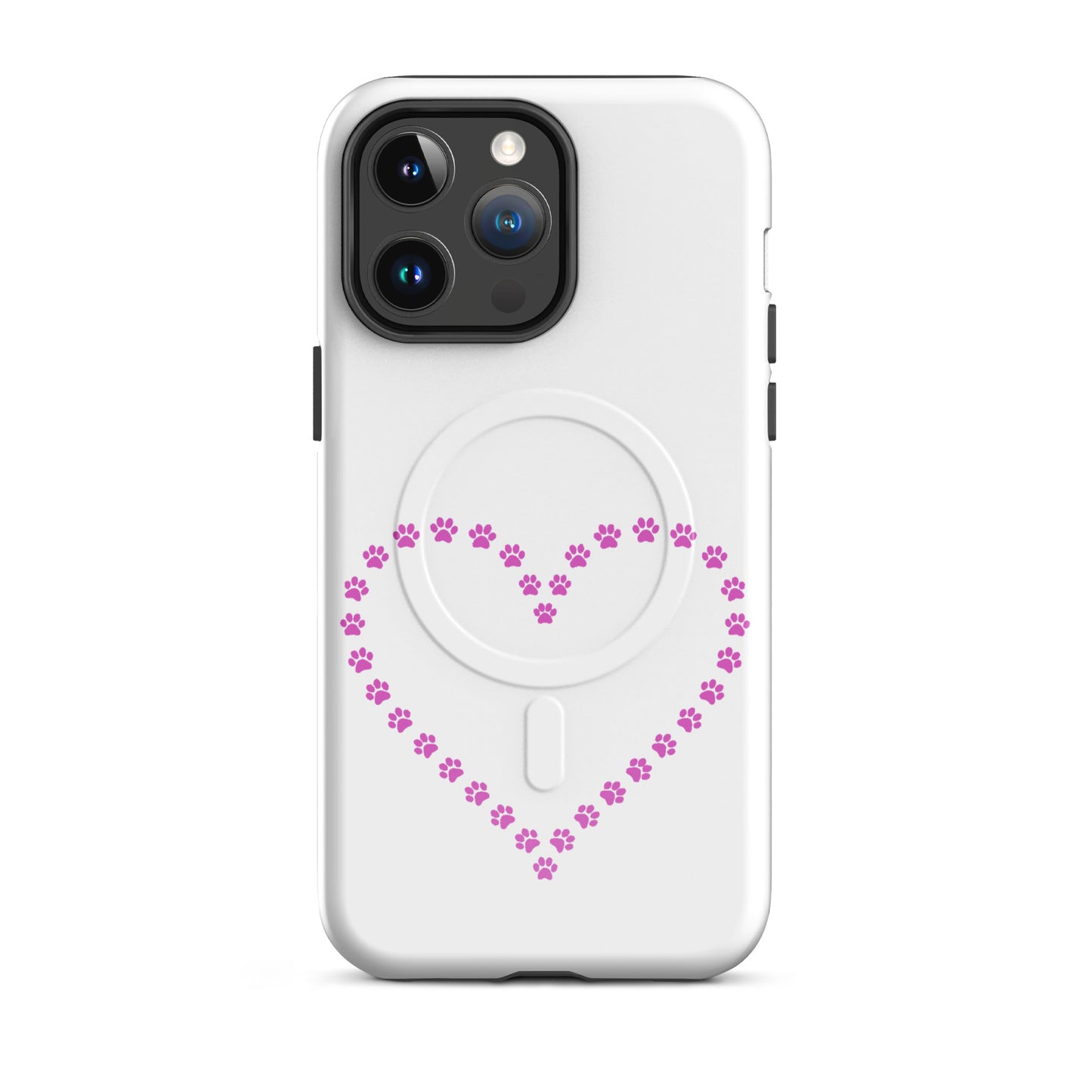 Magnetic Phone Case featuring a heart design made of paw prints, perfect for pet lovers.