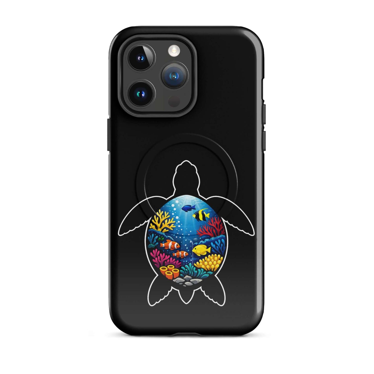 Magnetic Phone Case featuring a vibrant sea turtle reef design with colorful coral and fish.