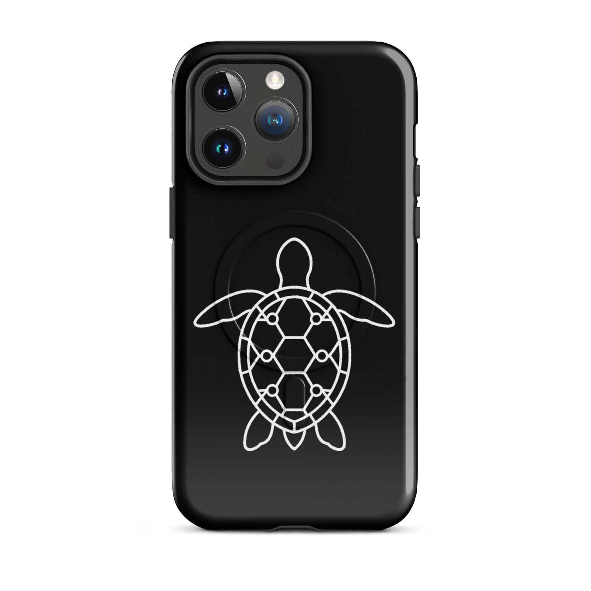 Magnetic Phone Case featuring a minimalist sea turtle silhouette in white on a sleek black background.