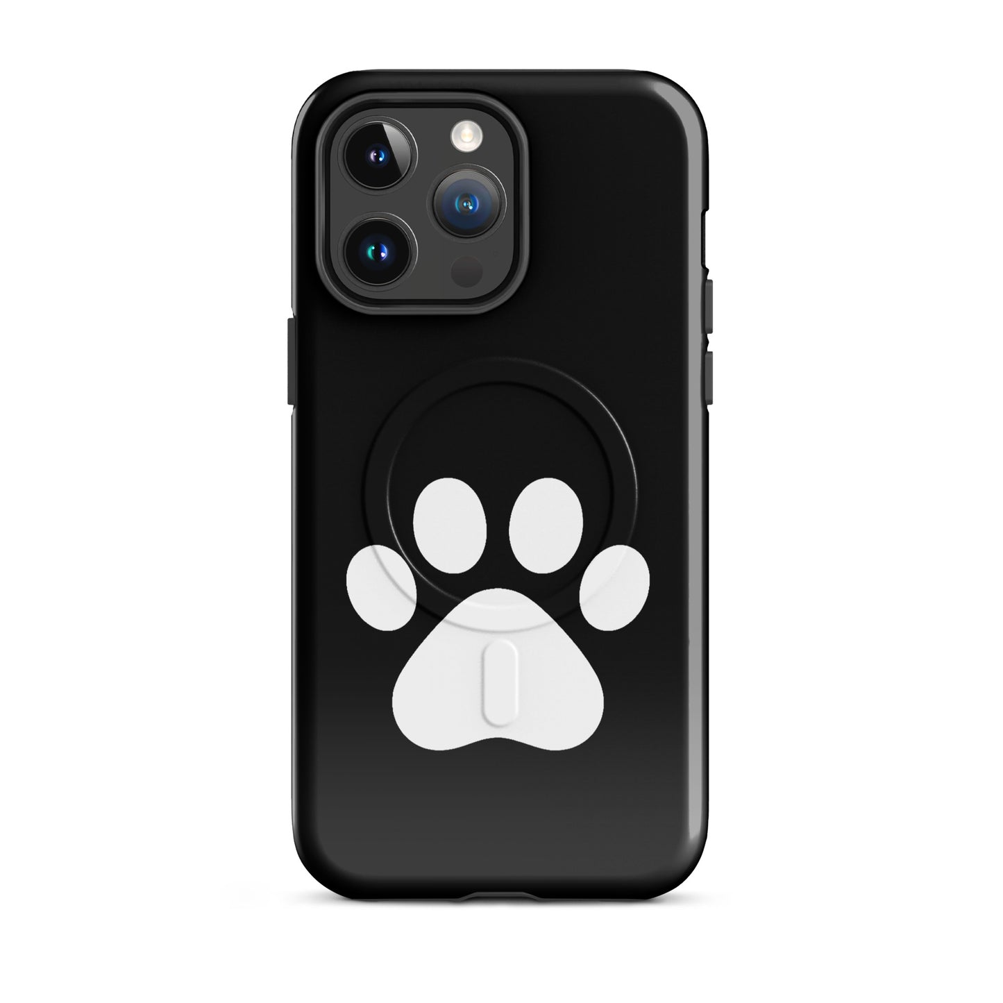Magnetic Phone Case for iPhone featuring a minimalist paw print design in black and white for pet lovers.
