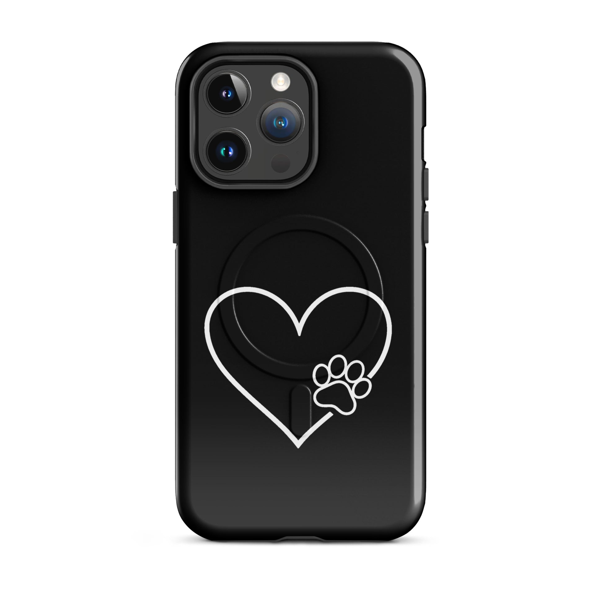 Magnetic Phone Case for iPhone with heart and paw print design, showcasing pet love and premium protection.