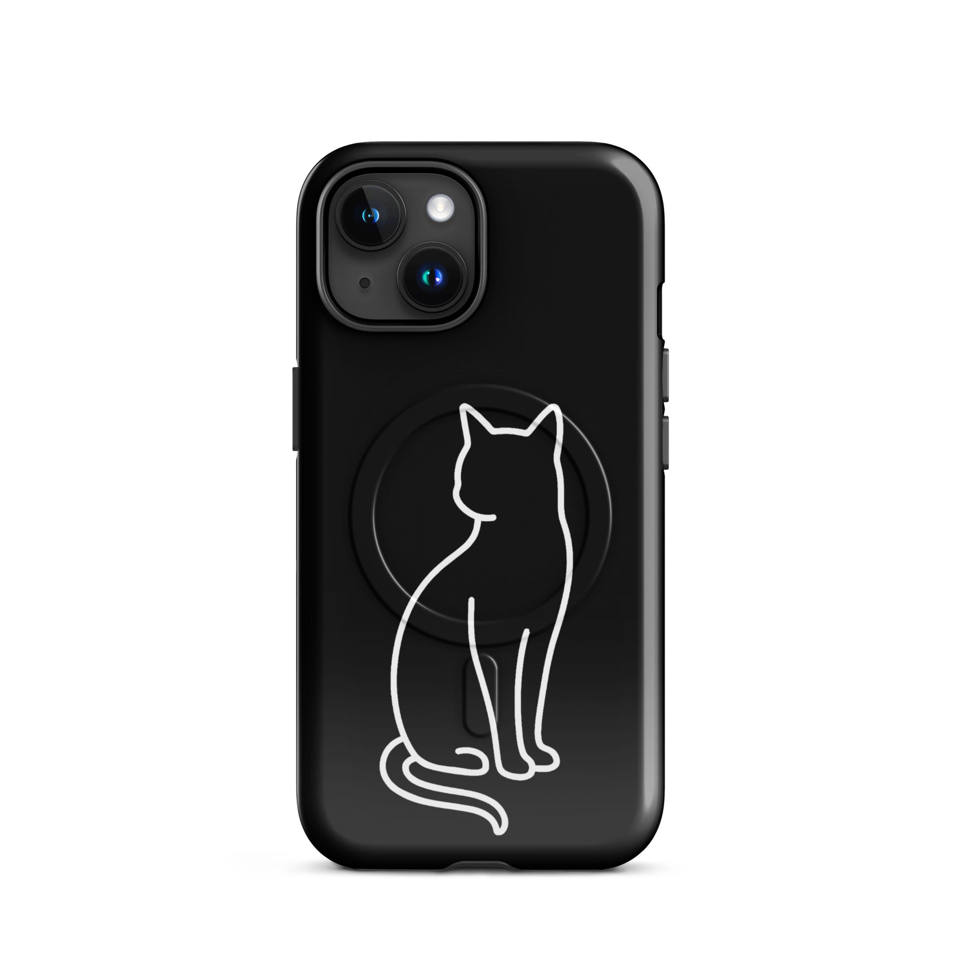 Magnetic Phone Case with stylish cat design, sleek black finish, perfect for iPhone protection.