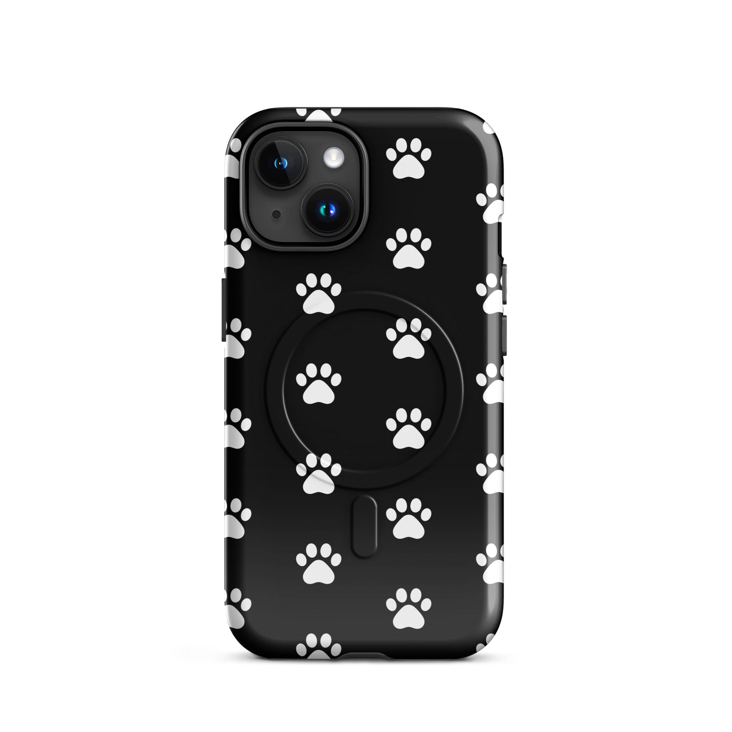 Magnetic Phone Case for iPhone with black paw print design, perfect for pet lovers.