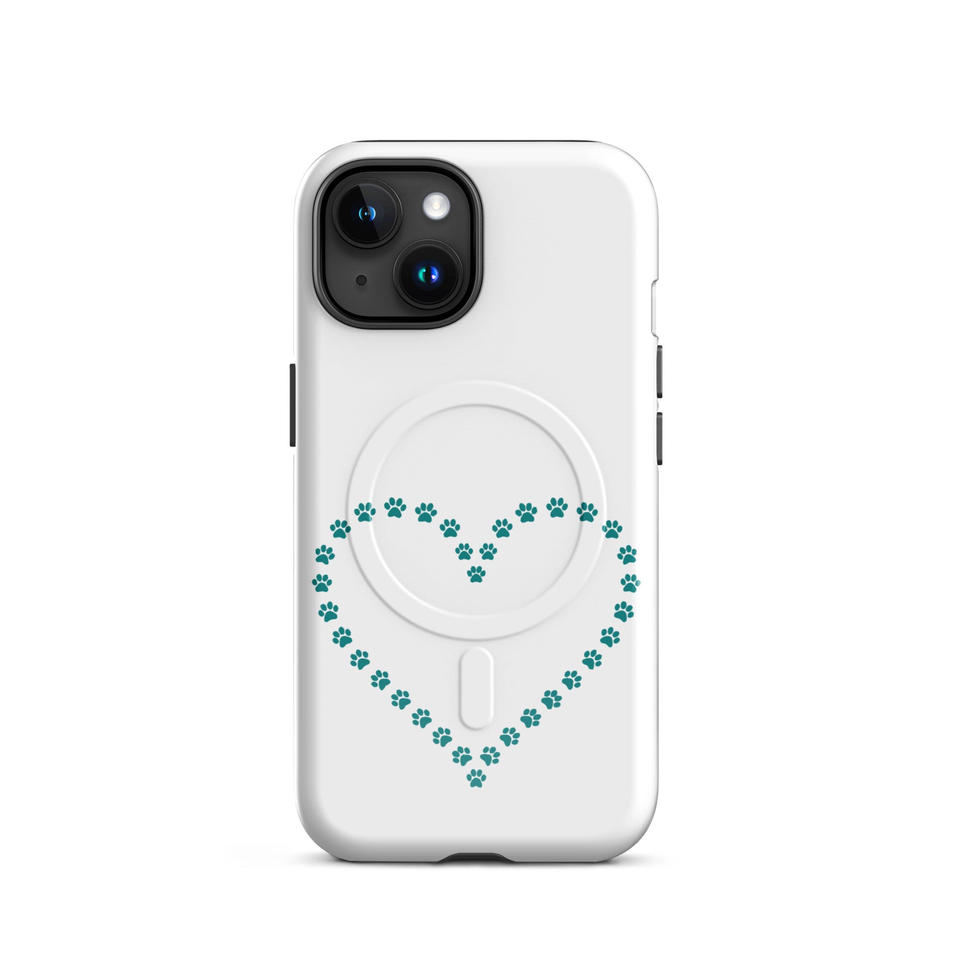 Magnetic Phone Case for iPhone with whimsical paw print heart design for pet lovers