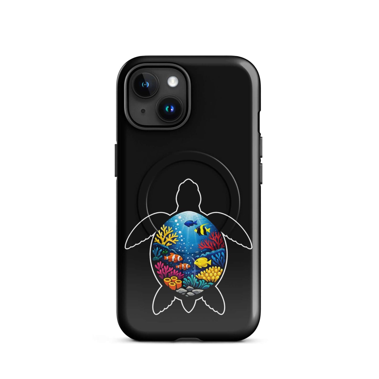 Magnetic Phone Case featuring a vibrant sea turtle and coral reef design for iPhone.