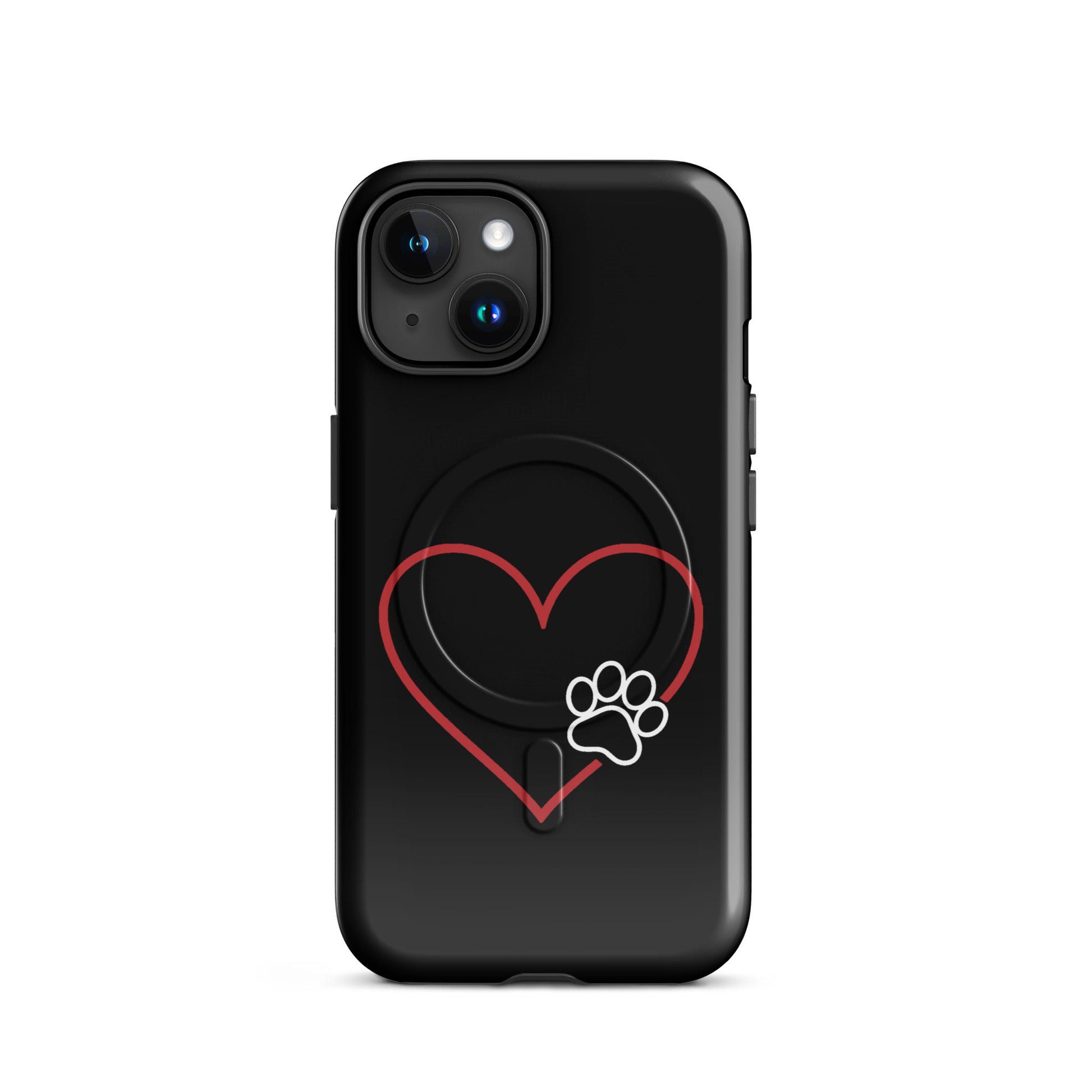 Magnetic Phone Case for iPhone with heart and paw print design, symbolizing pet love and protection.