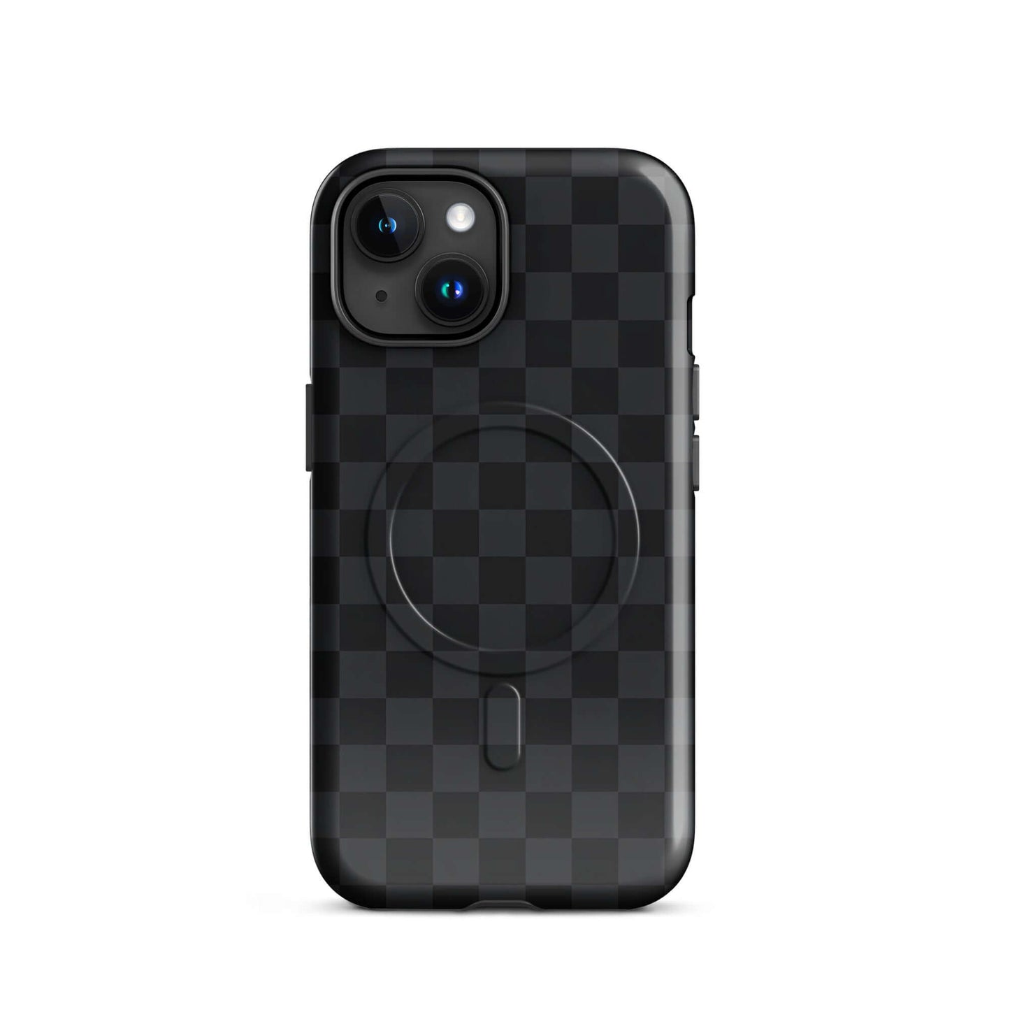 Magnetic Phone Case with black and charcoal checkered design for iPhone, featuring a sleek and modern look for stylish device protection.