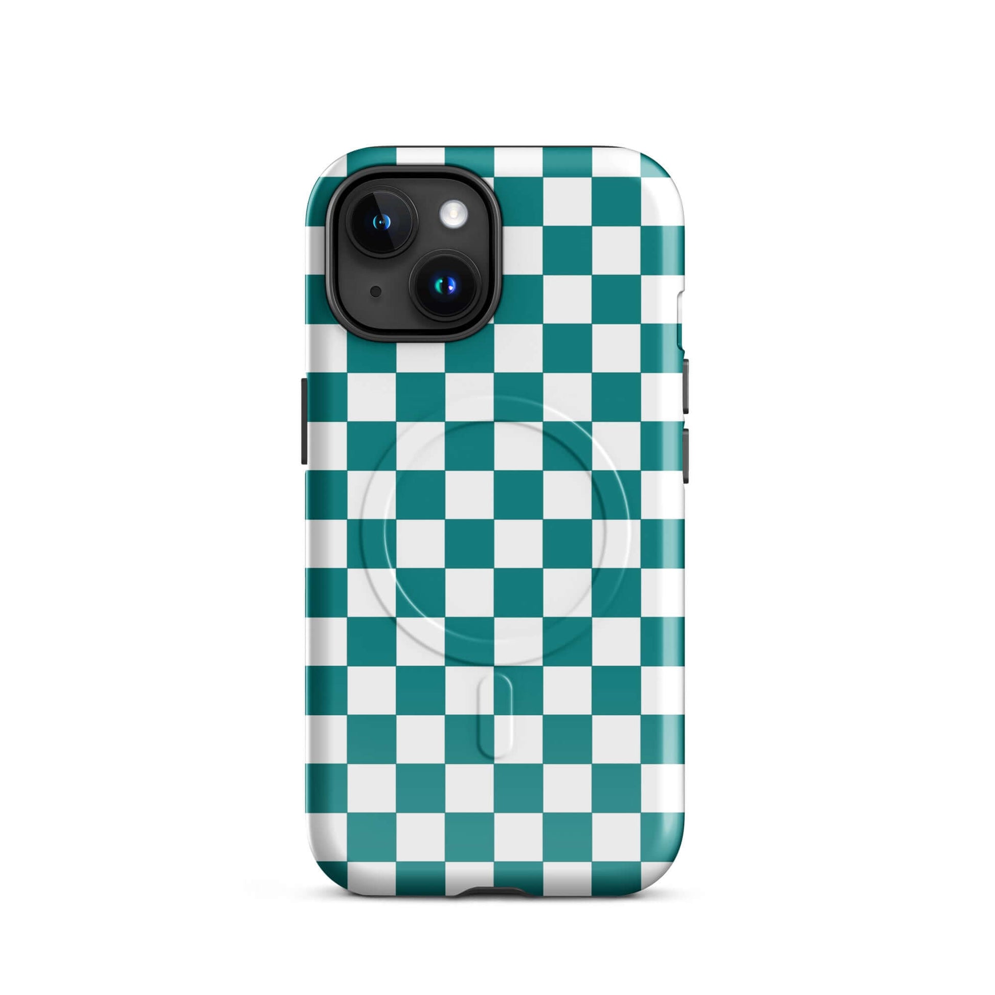 Magnetic Phone Case with teal and white checkered design showcasing bold style and playful vibe for your smartphone.