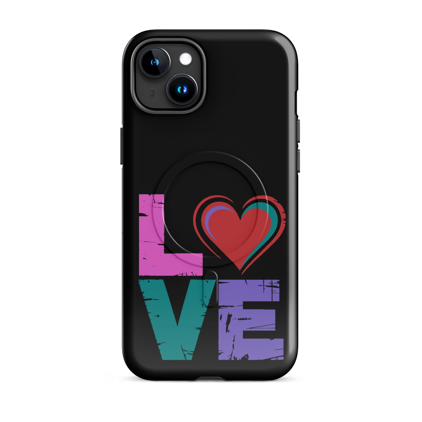 Love Magnetic Dual-Layer Tough Case for iPhone featuring colorful love design and secure magnetic attachment.
