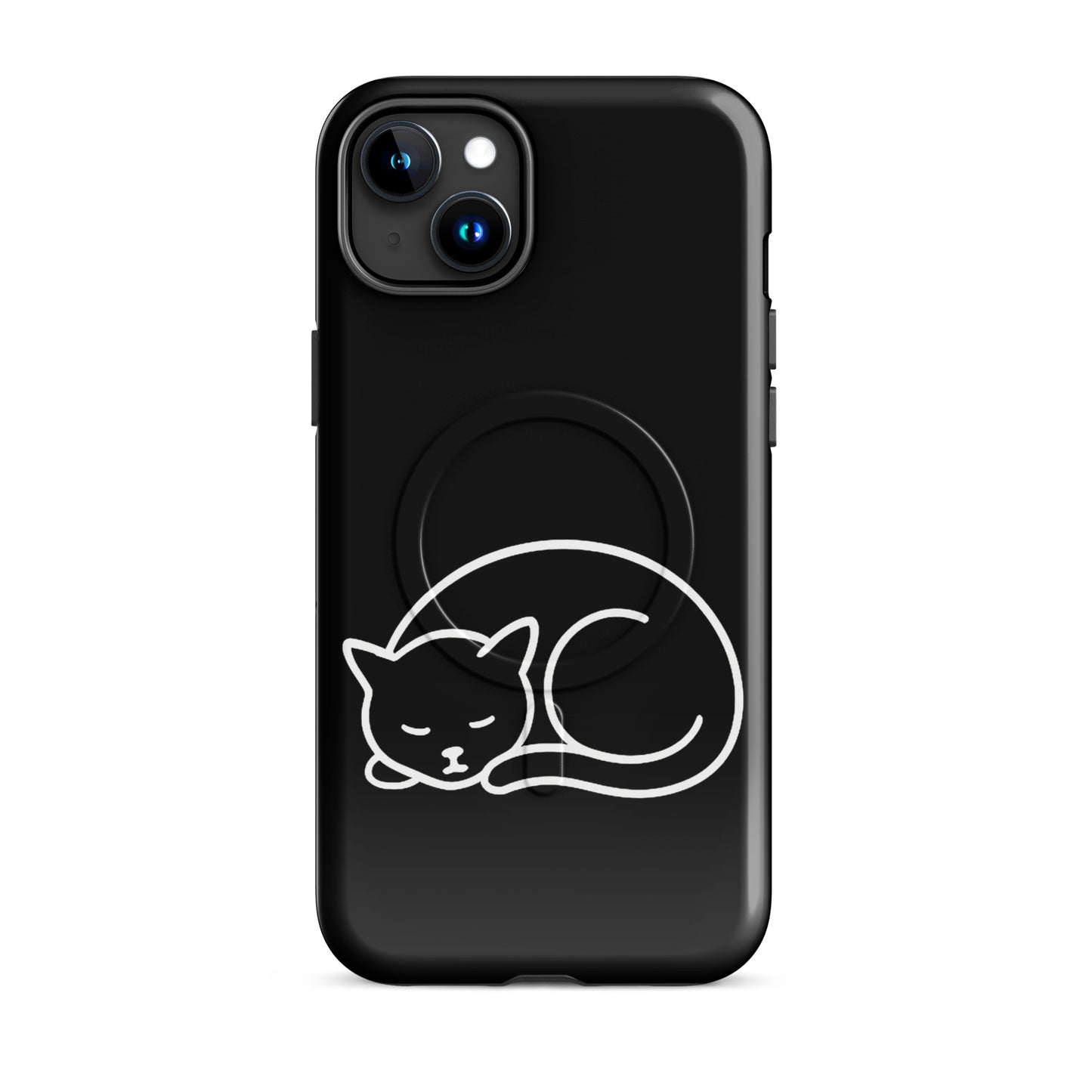 Magnetic Phone Case for iPhone featuring minimalist curled-up cat design, perfect for cat lovers and providing dual-layer protection.