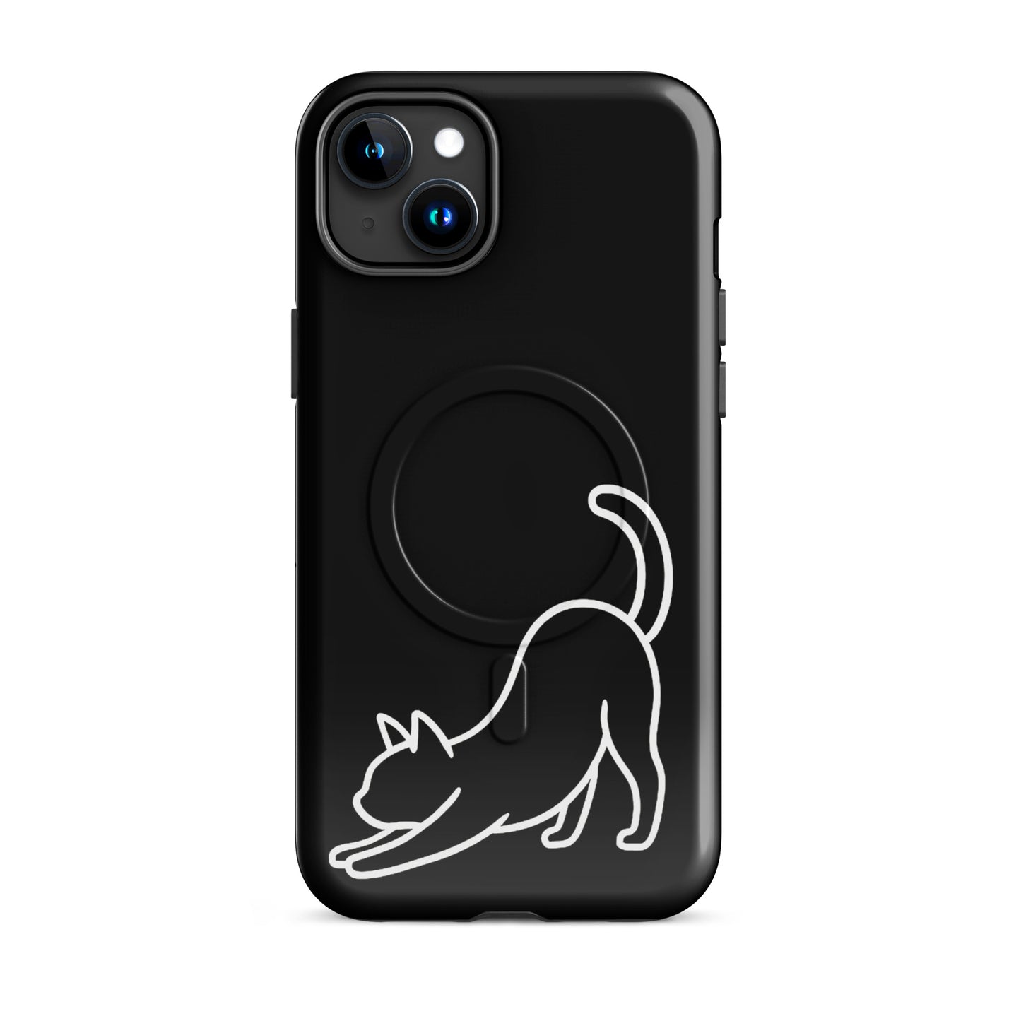 Magnetic Phone Case featuring a minimalist stretching cat design for impact protection and style.