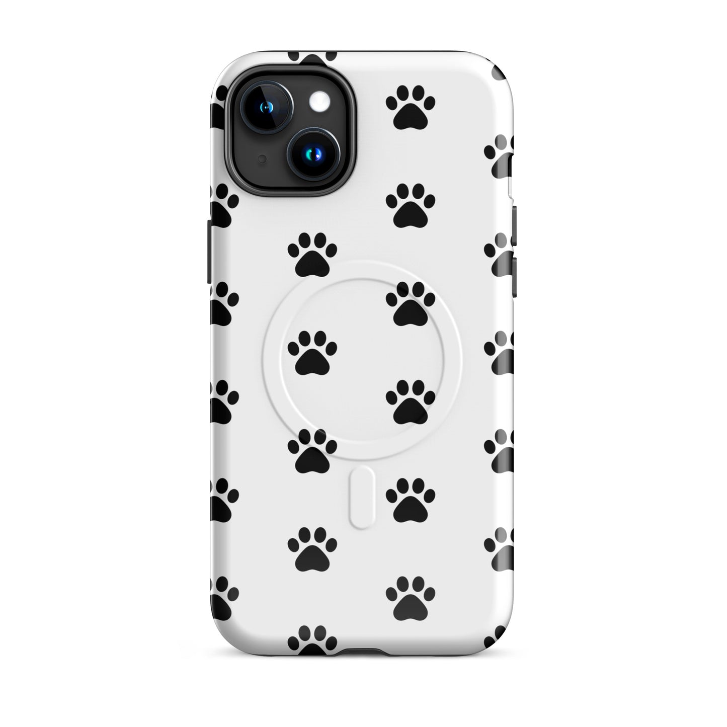 Magnetic Phone Case with black paw print design for pet lovers, featuring a playful pattern for cat and dog parents.