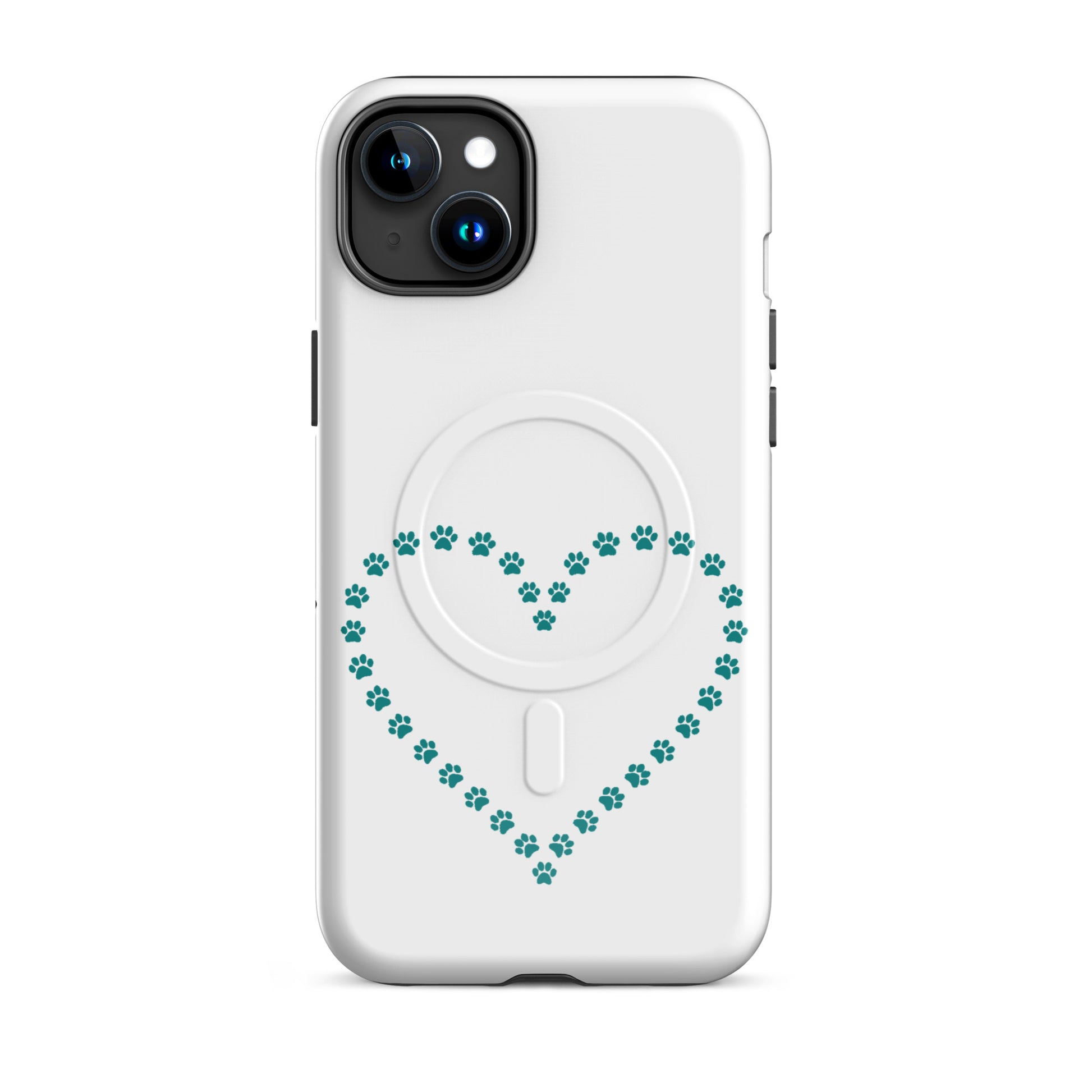 Magnetic Phone Case for iPhone featuring paw print heart design for pet lovers.