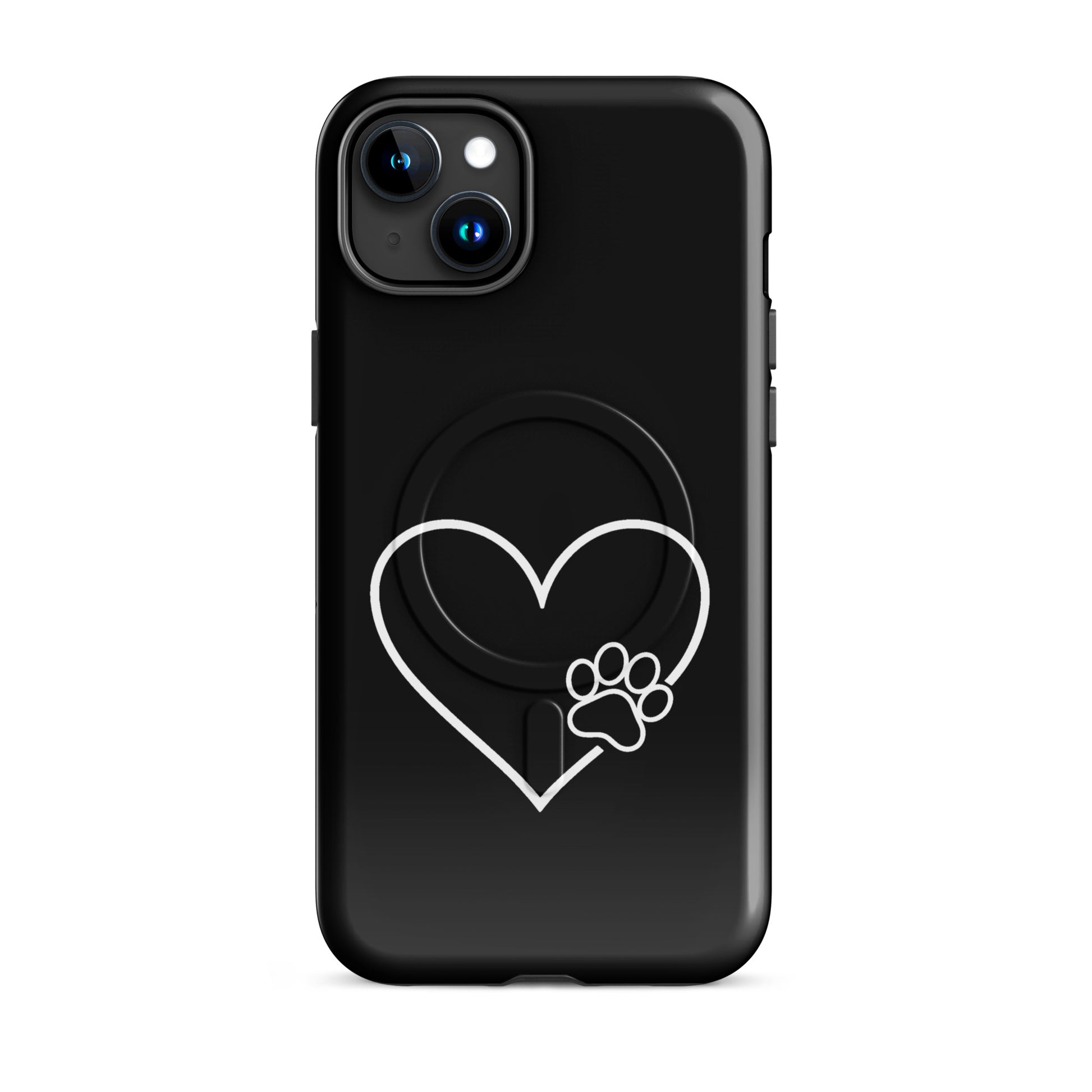 Magnetic Phone Case featuring white heart and paw print design for iPhone lovers who adore pets.