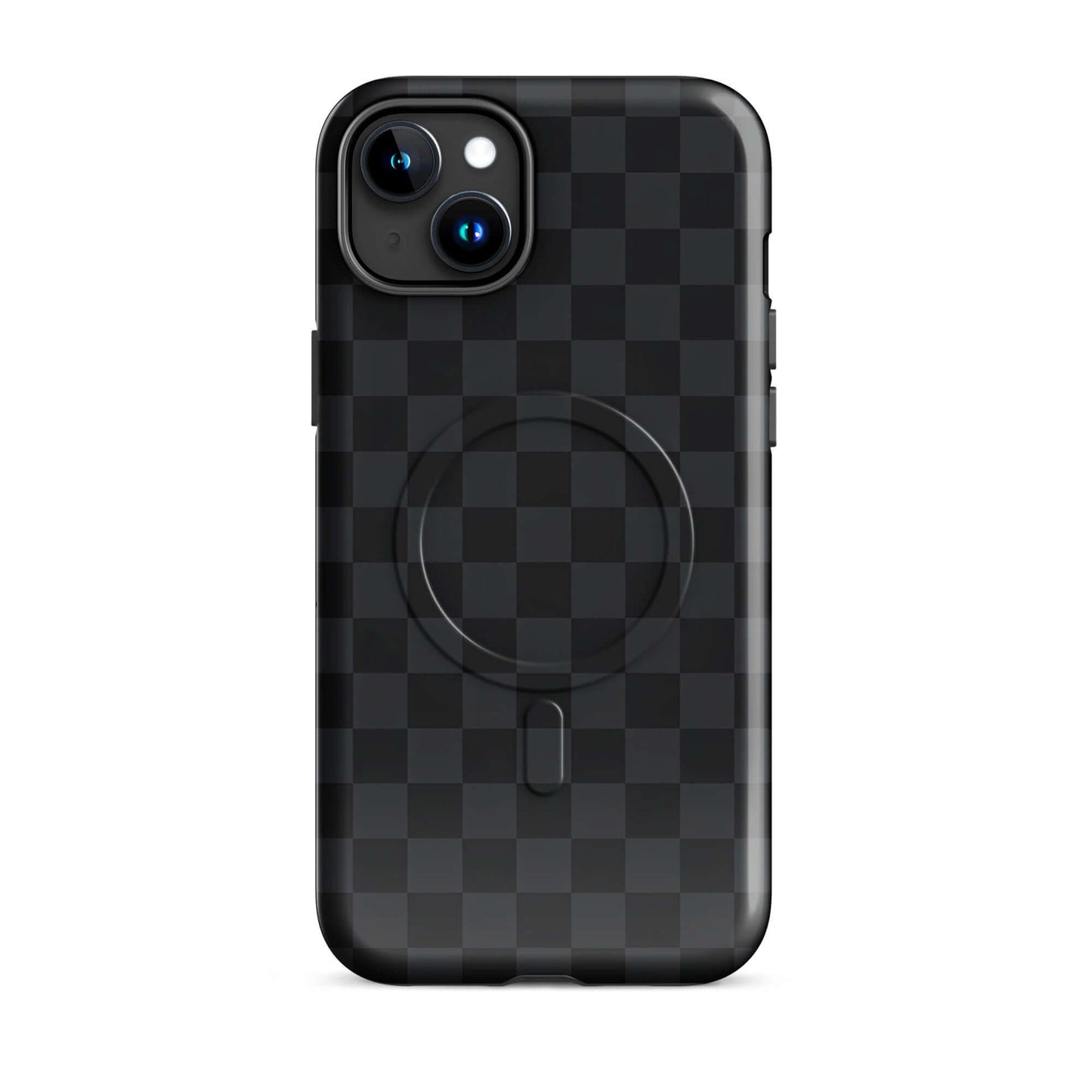 Magnetic Phone Case featuring a black and charcoal checkered design for iPhone, sleek and modern for a stylish and protective look.