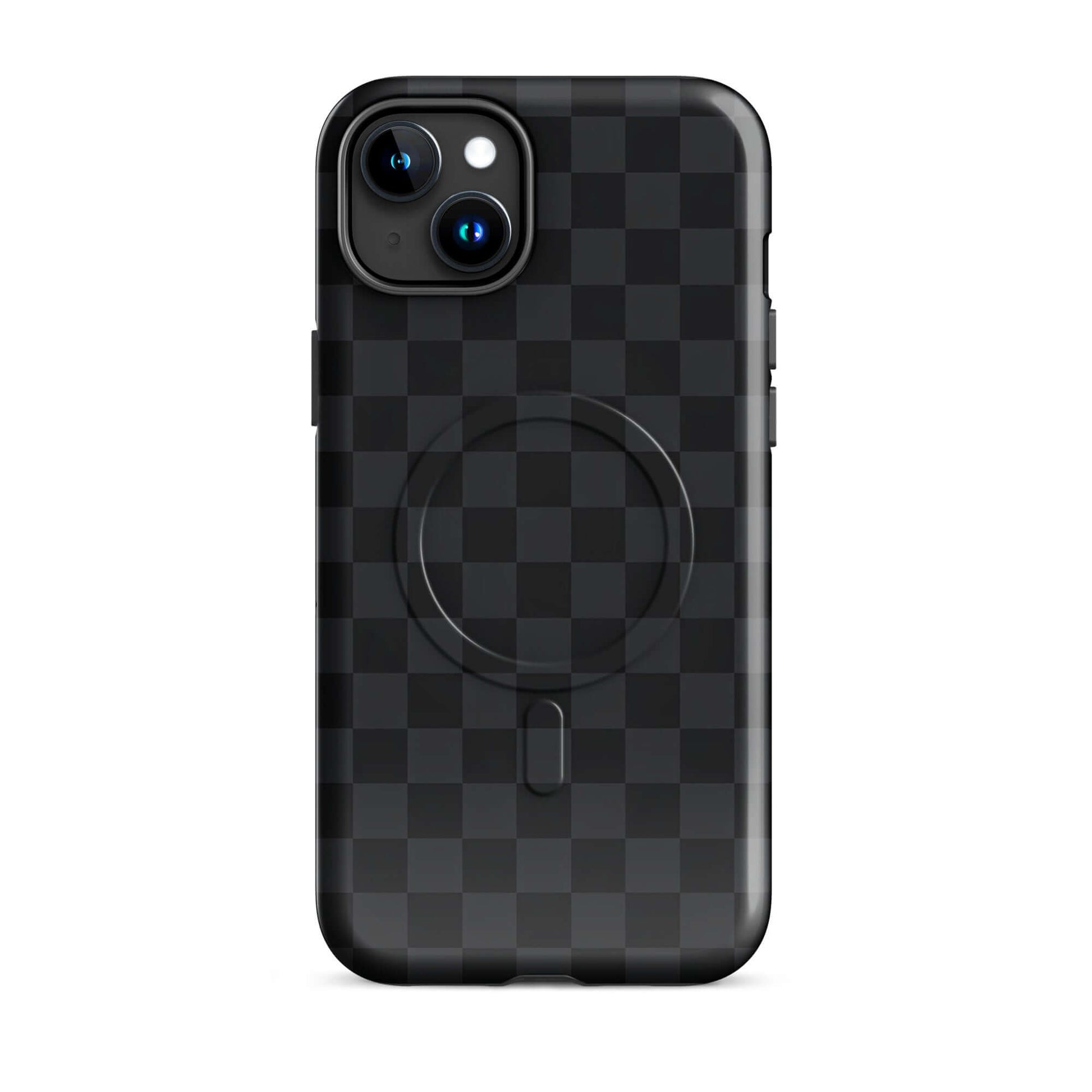 Magnetic Phone Case featuring a black and charcoal checkered design for iPhone, sleek and modern for a stylish and protective look.