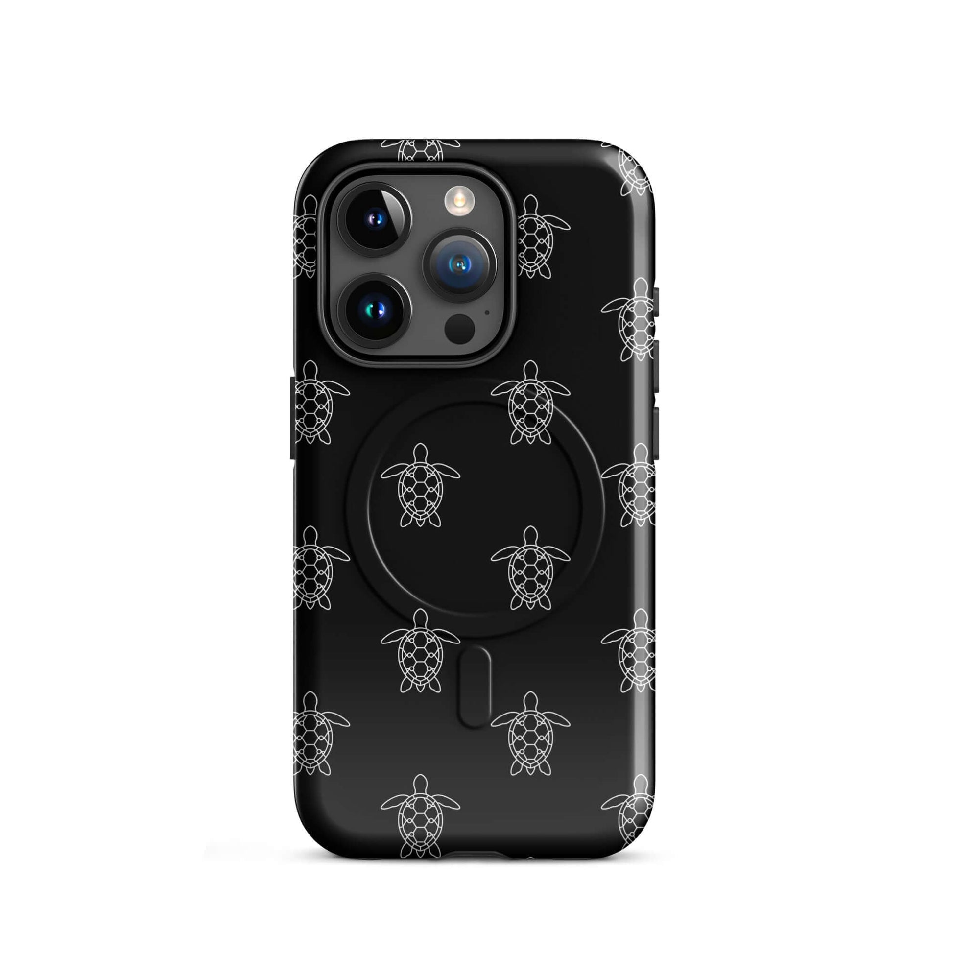 Magnetic Phone Case featuring a minimalist sea turtle pattern on a sleek black background.