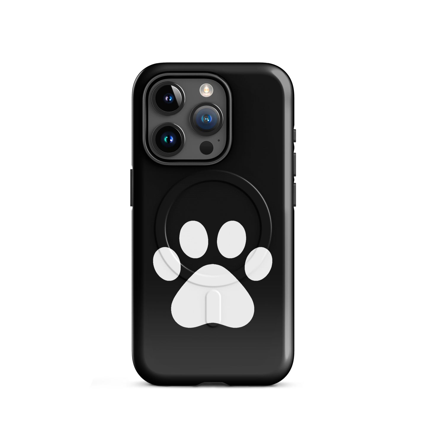 Magnetic Phone Case featuring a minimalist paw print design for pet lovers on a sleek black background.