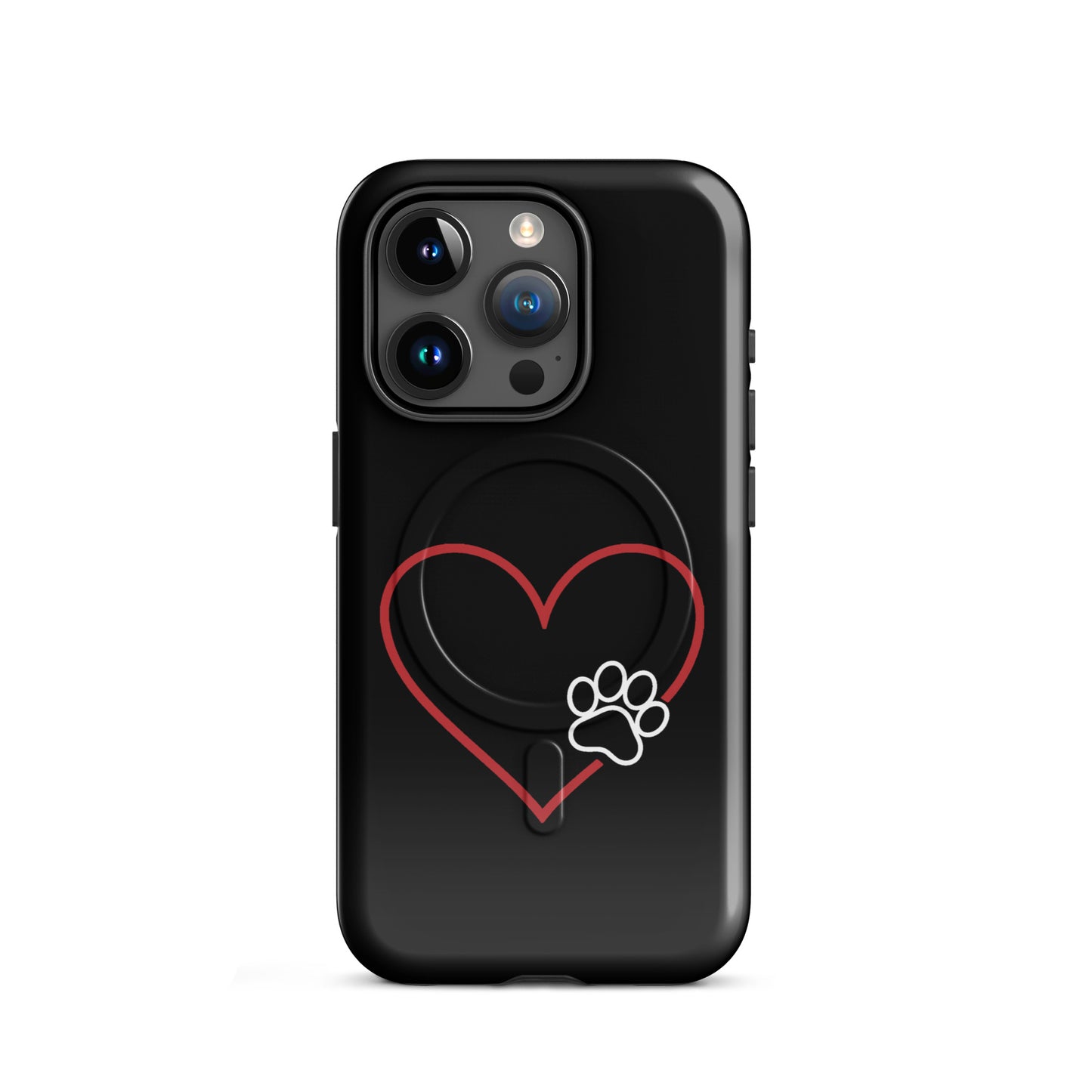 Magnetic Phone Case for iPhone with heart and paw print design, symbolizing love and loyalty for pet lovers.