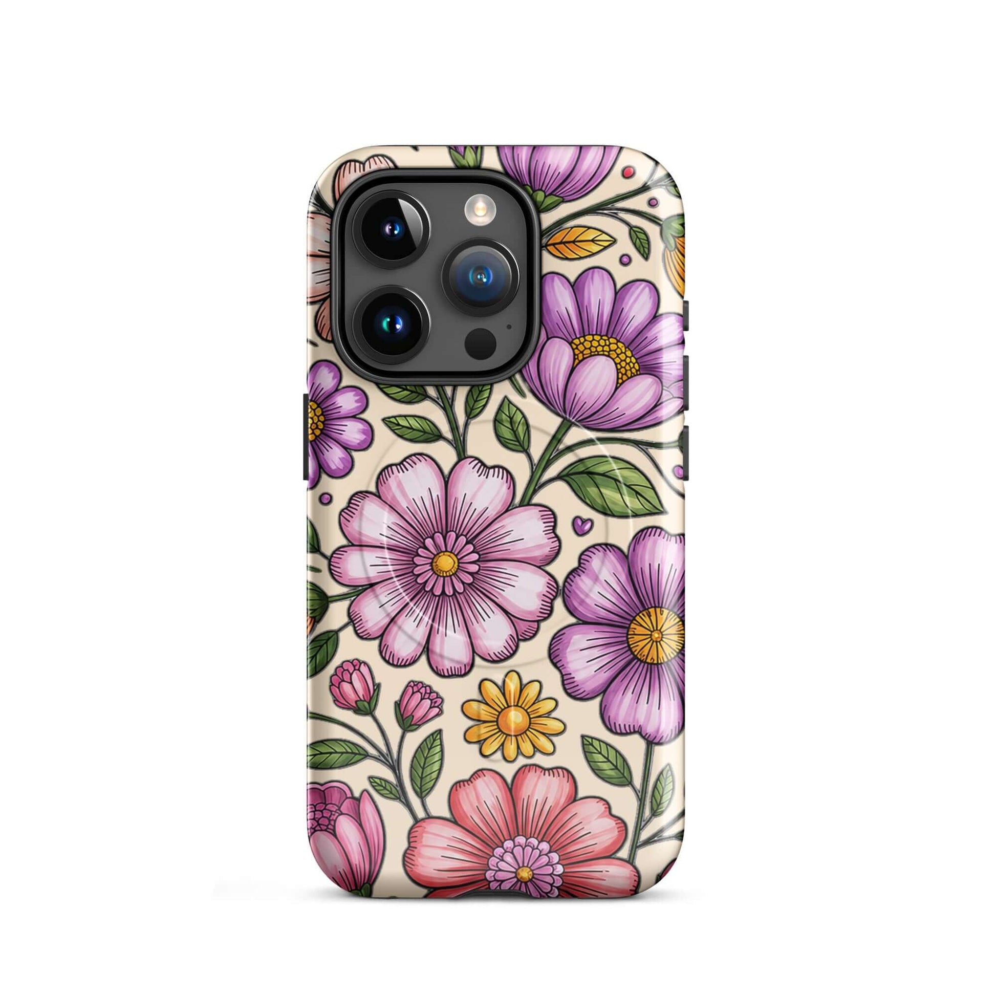 Magnetic Phone Case with pastel floral design, featuring pinks, peaches, and lavenders for cheerful elegance and strong protection.