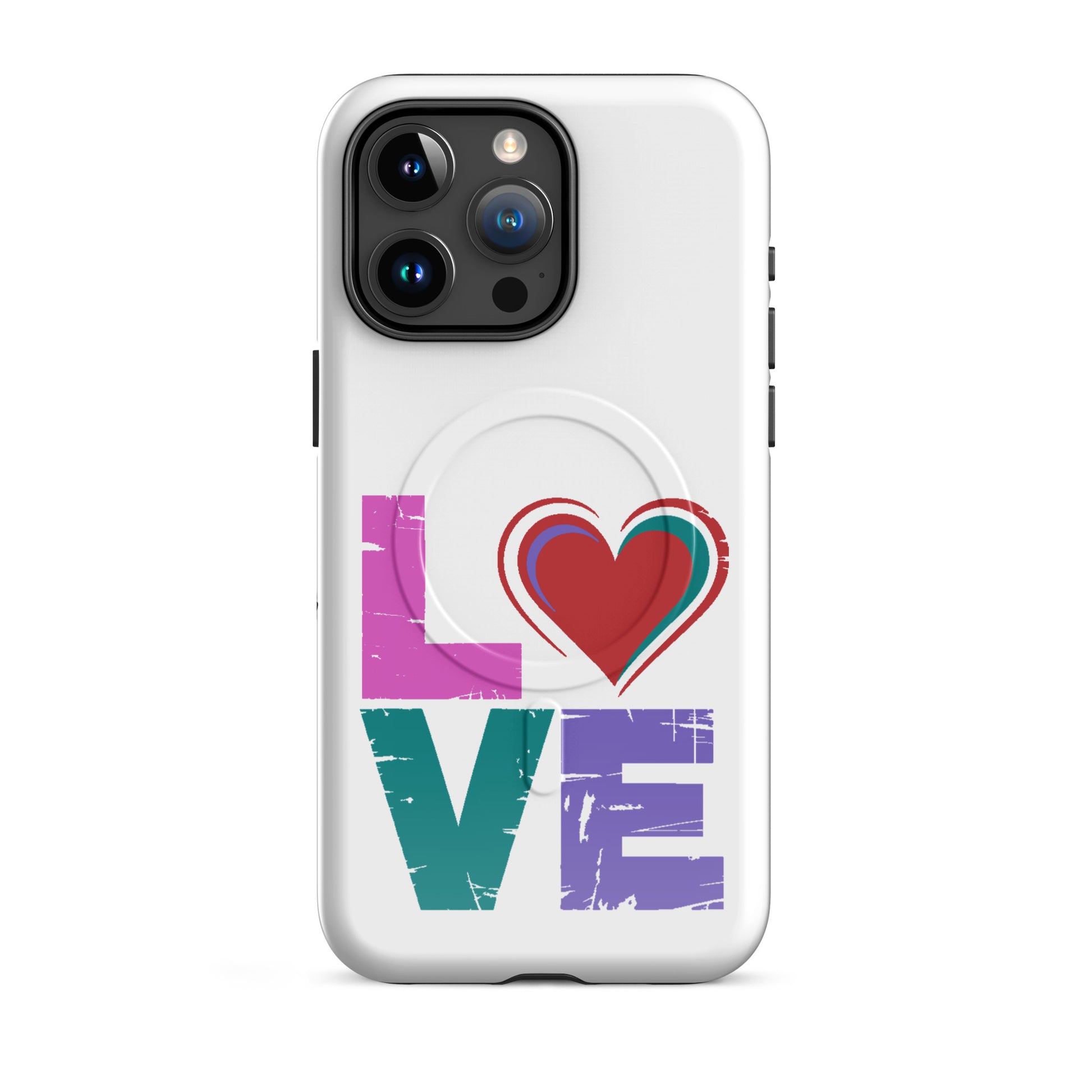 Love Magnetic Dual-Layer Tough Case for iPhone featuring colorful love design and a secure fit for Apple iPhone Case.