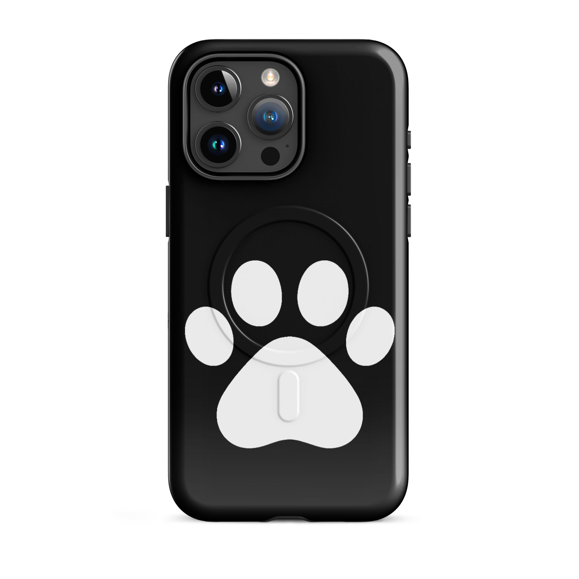 Magnetic Phone Case featuring a paw print design for pet lovers on a sleek black background.
