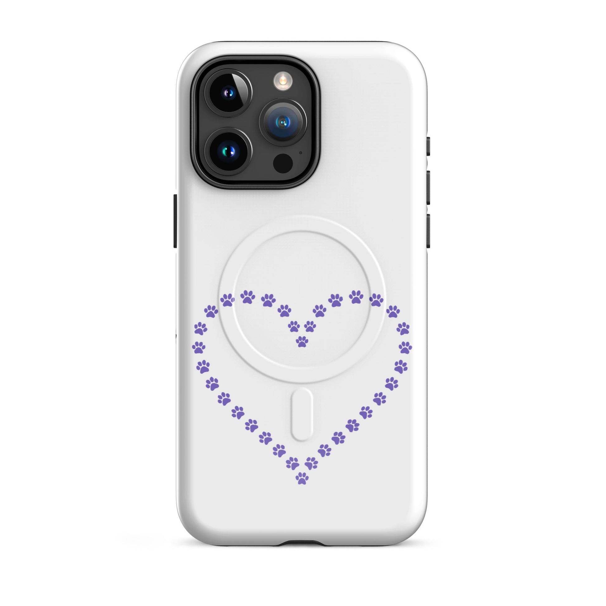 Magnetic Phone Case featuring a whimsical paw print heart design for pet lovers.