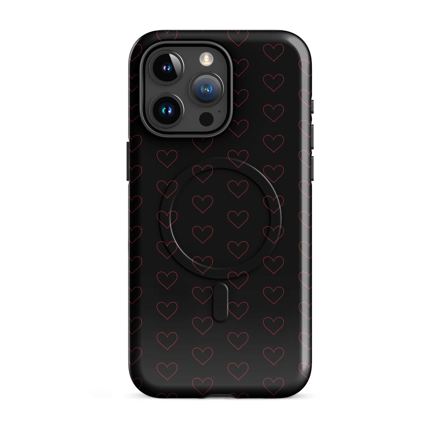 Magnetic Phone Case with a crimson heart pattern on a sleek black background.