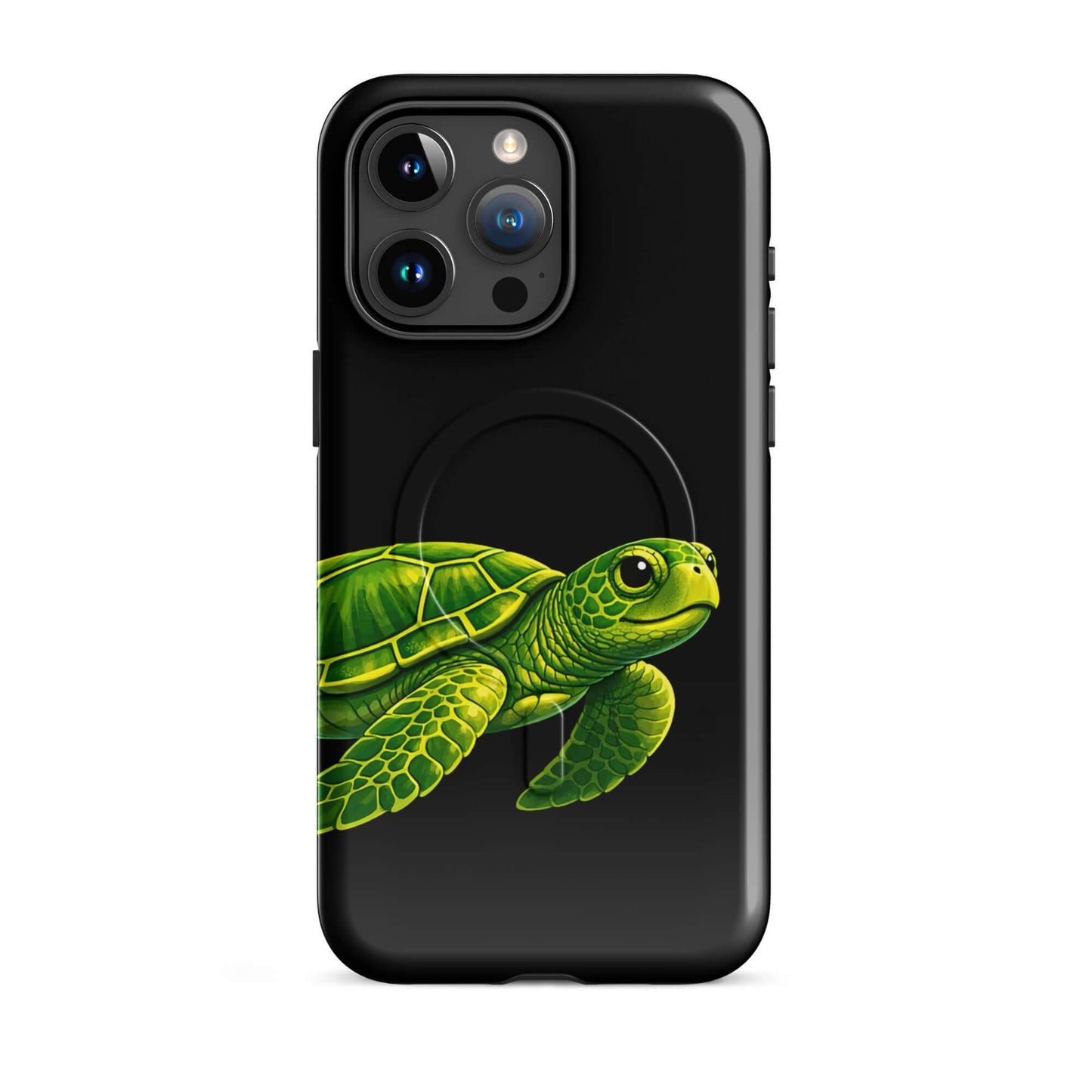 Magnetic Phone Case featuring vibrant sea turtle design on black background for style and protection.