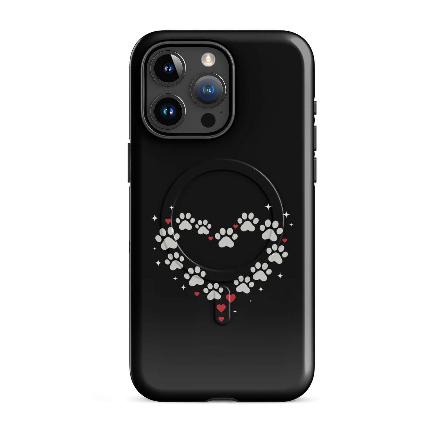 Magnetic Phone Case featuring a paw-print heart design on a black background, ideal for animal lovers.