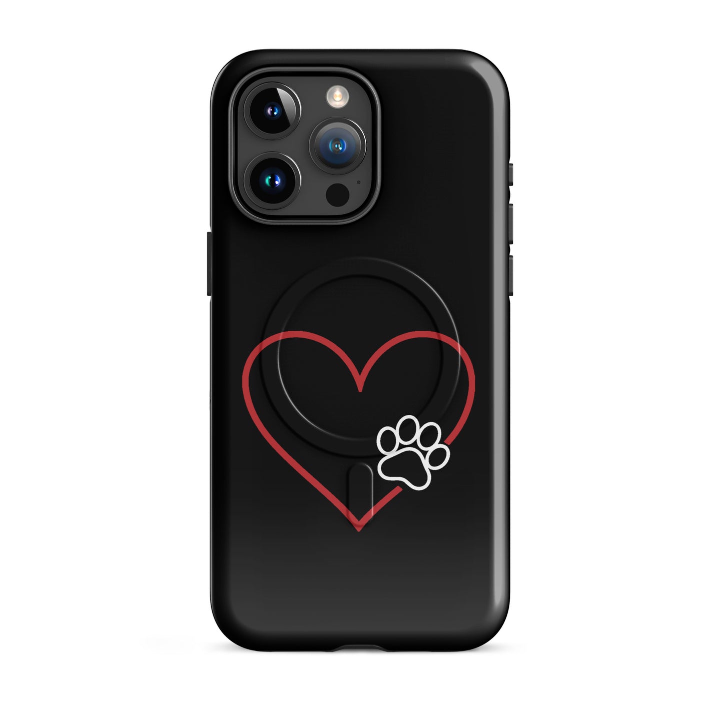 Magnetic Phone Case with heart and paw print design for iPhone, symbolizing love and loyalty, ideal for pet lovers.