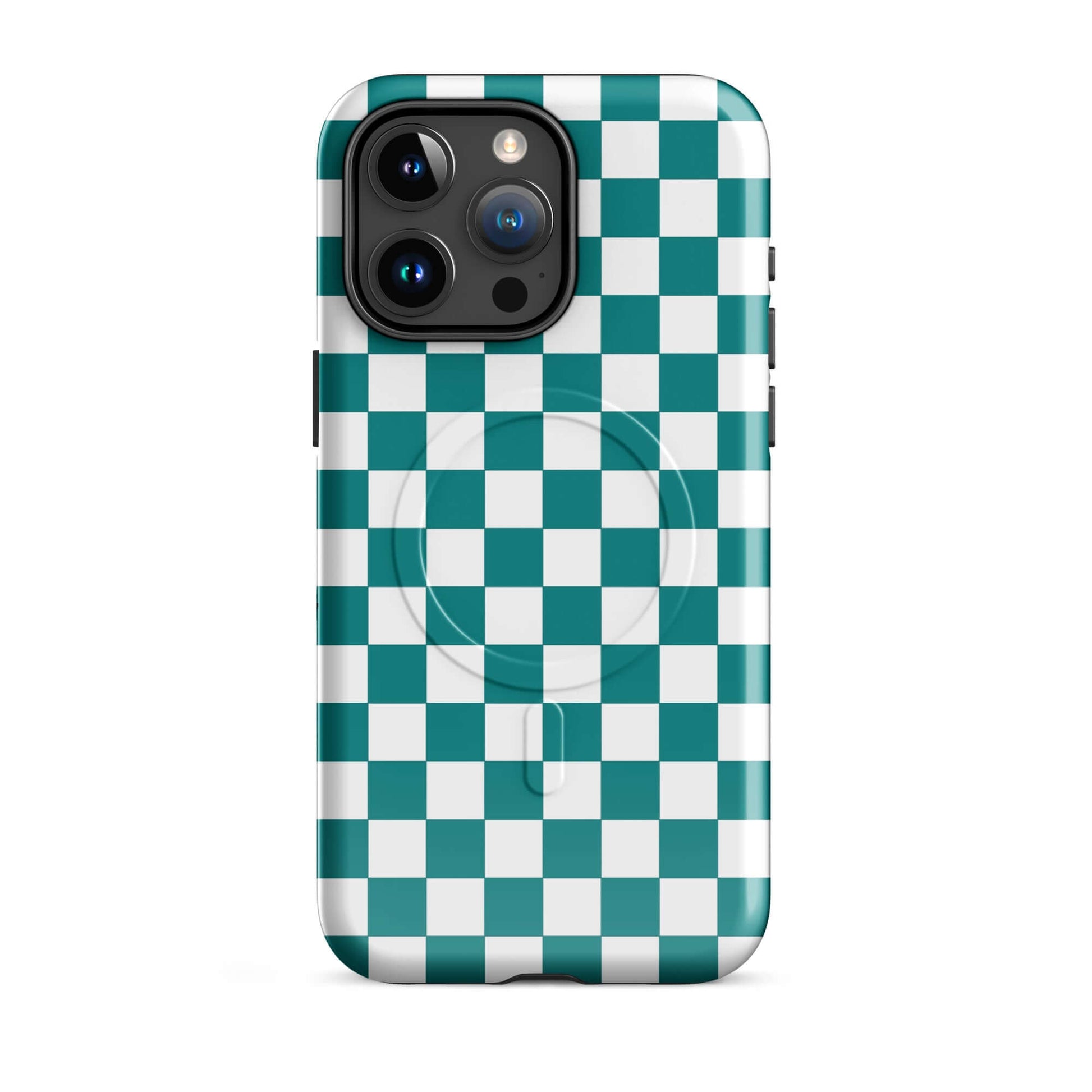 Magnetic Phone Case with teal and white checkered design, adding a playful vibe to your device.