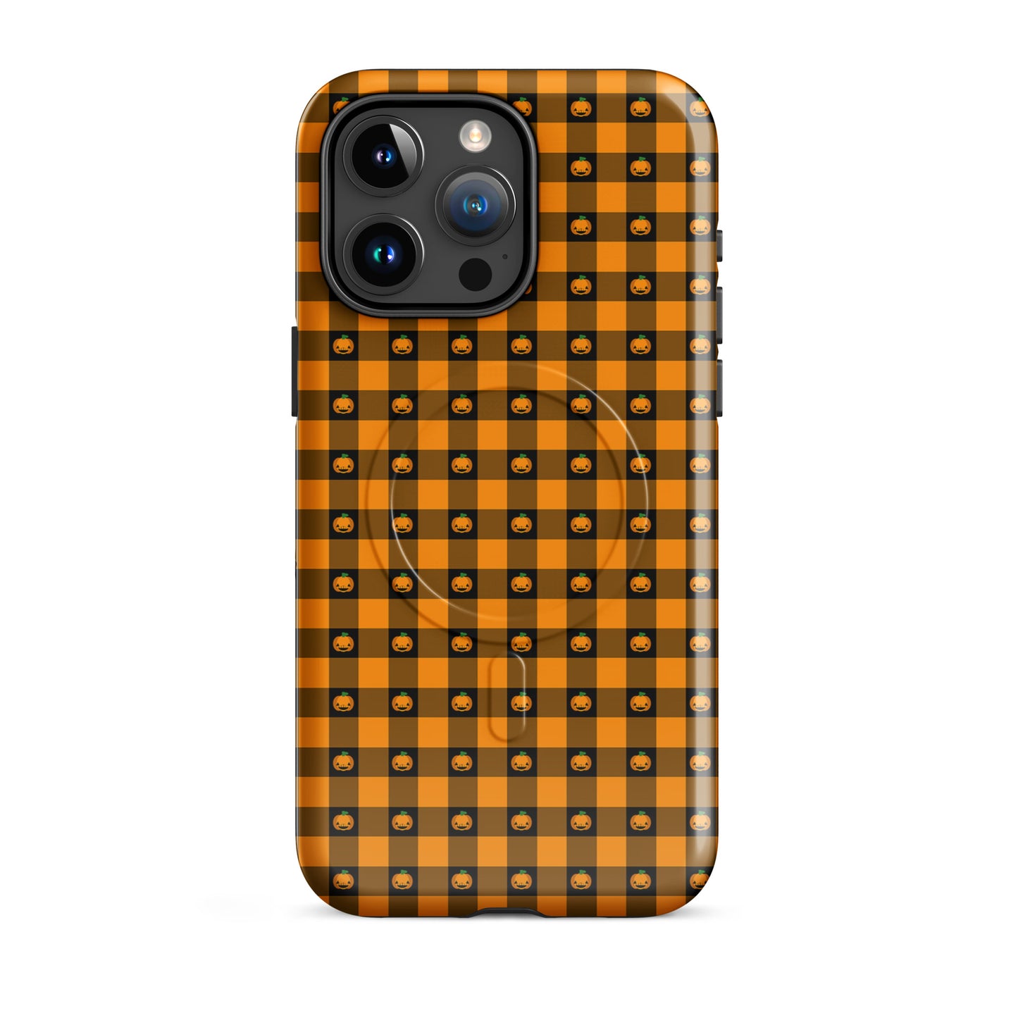 Magnetic Phone Case for iPhone with Halloween Pumpkin Gingham design