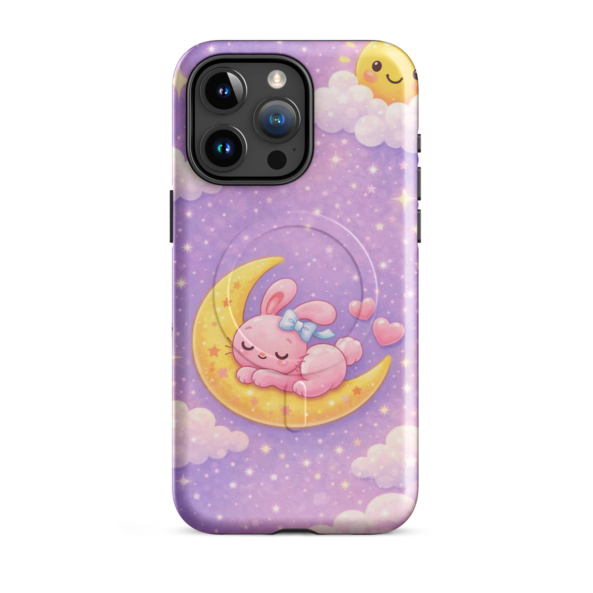 Magnetic Phone Case with dreamy bunny on crescent moon, purple celestial design for iPhone