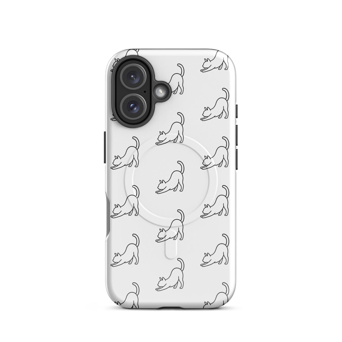 Magnetic Phone Case featuring a minimalist stretching cat pattern on a protective cover for iPhone.
