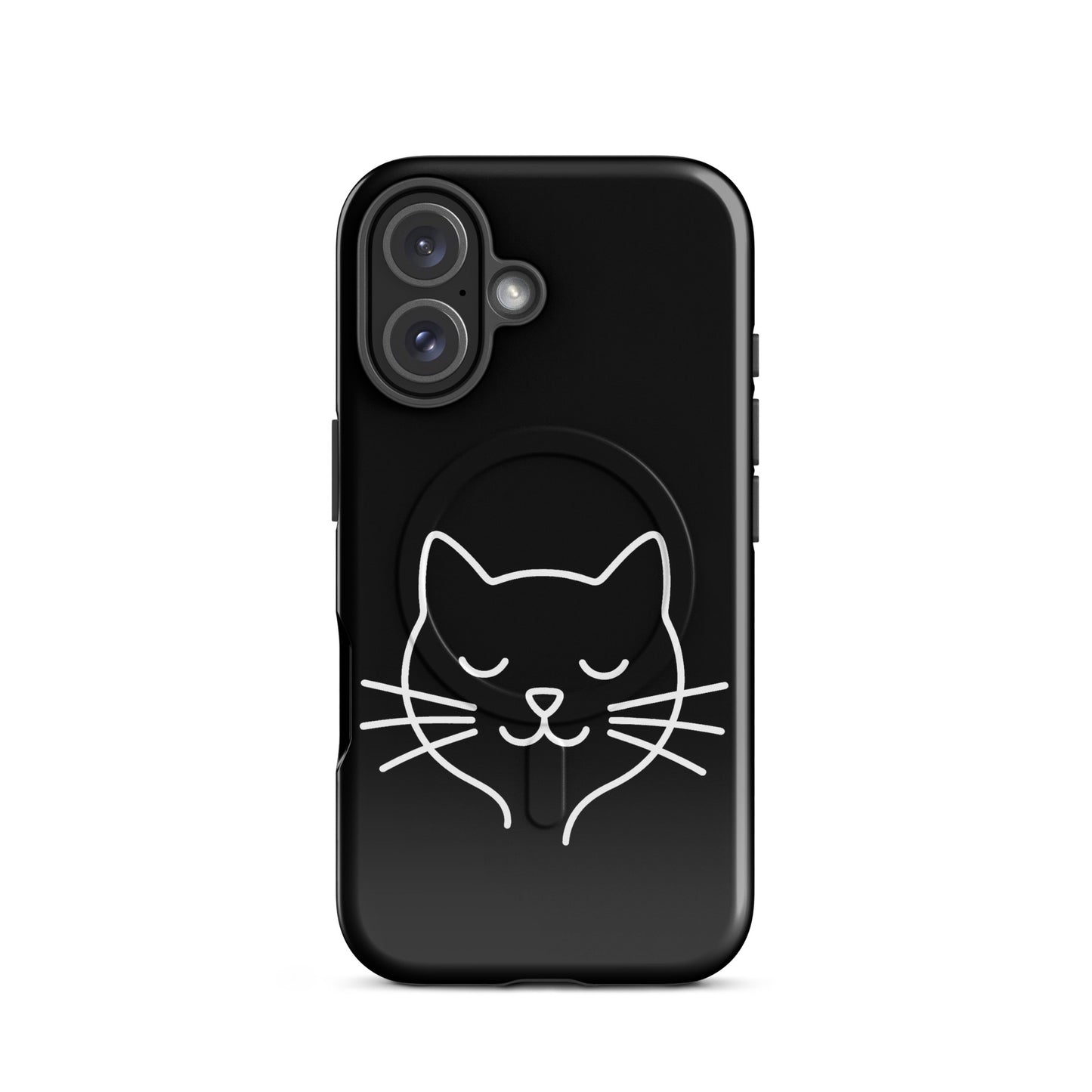 Magnetic Phone Case for iPhone featuring cute minimalist cat line art design in black color.