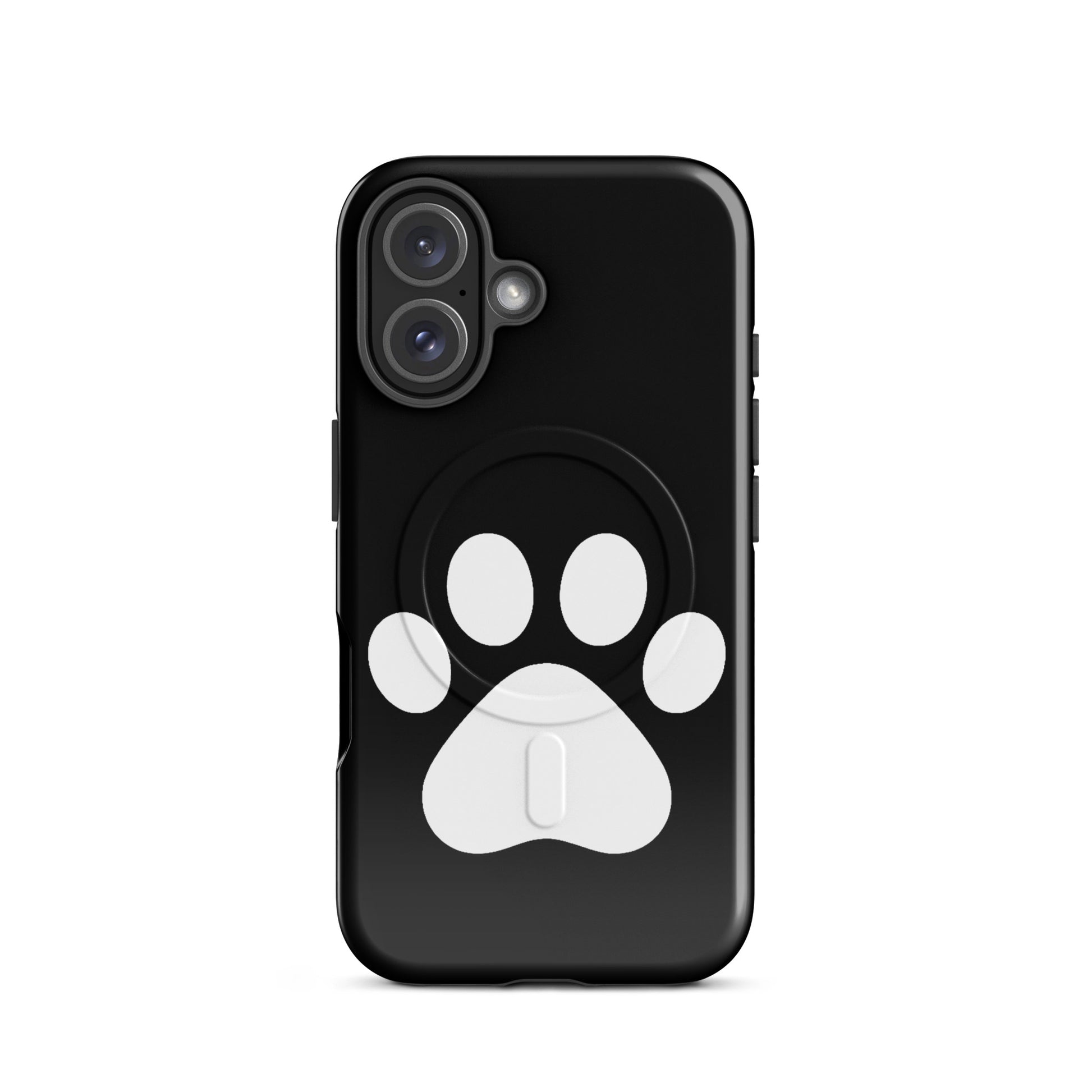 Magnetic Phone Case for iPhone featuring a minimalist black design with a white paw print, perfect for pet lovers.