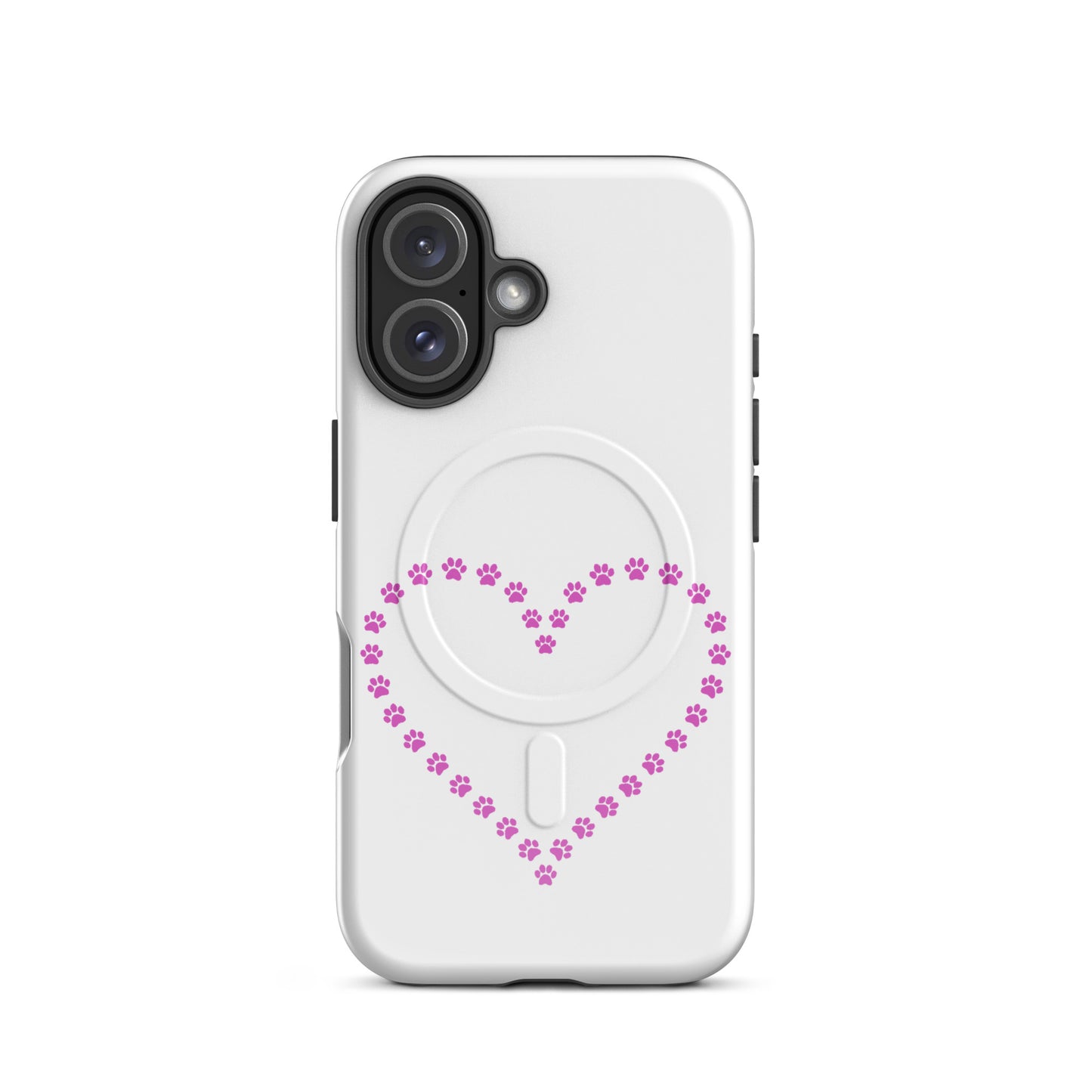 Magnetic Phone Case with pink paw print heart design for pet lovers, perfect for protection and style.