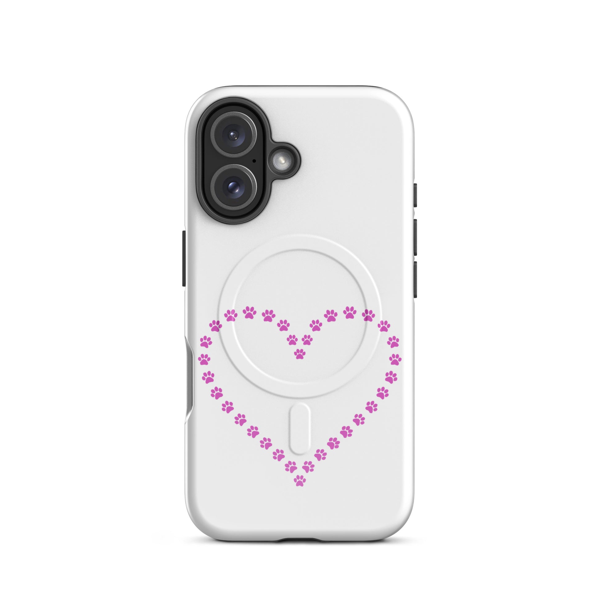 Magnetic Phone Case with pink paw print heart design for pet lovers, perfect for protection and style.