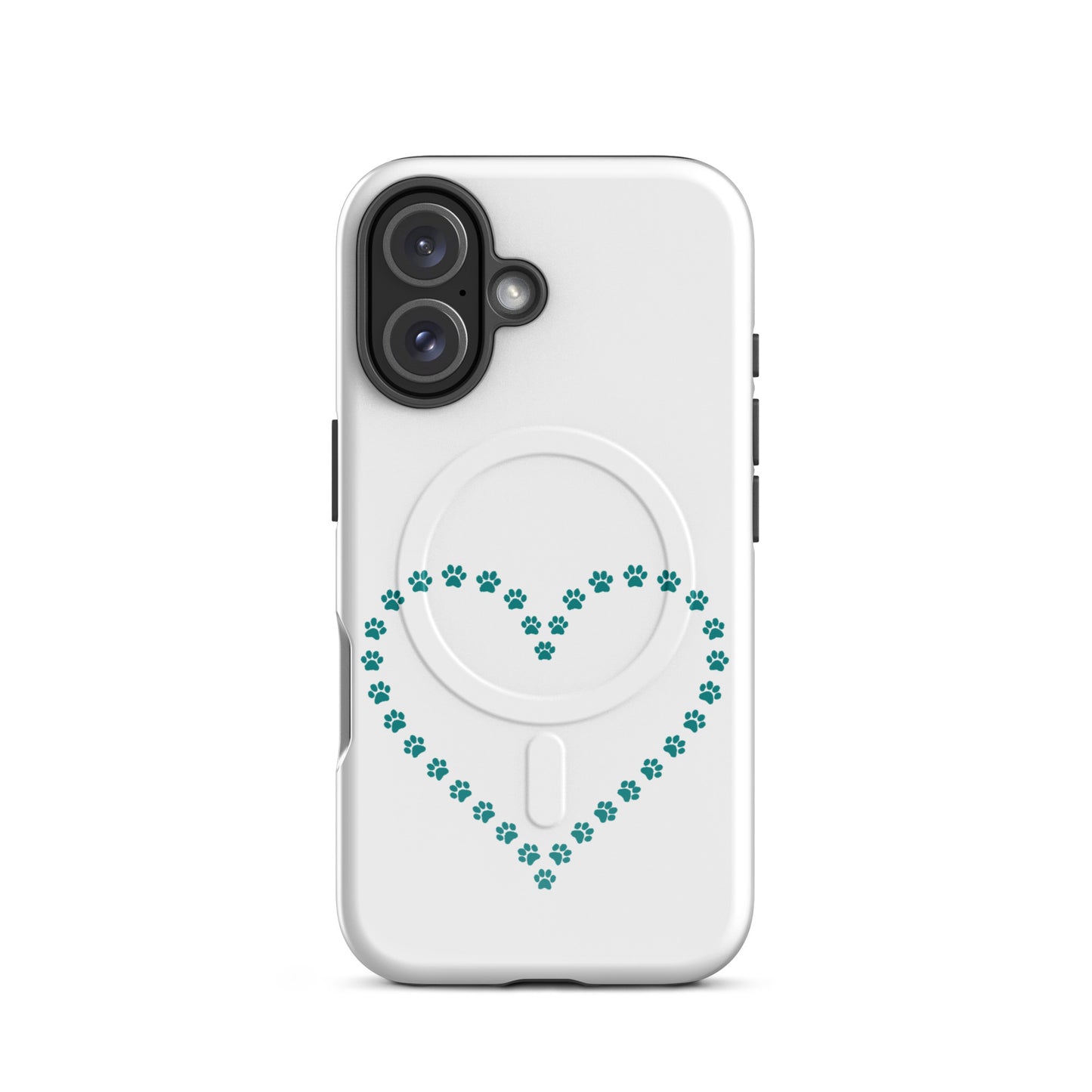 Magnetic Phone Case featuring a playful heart design made of paw prints for pet lovers.